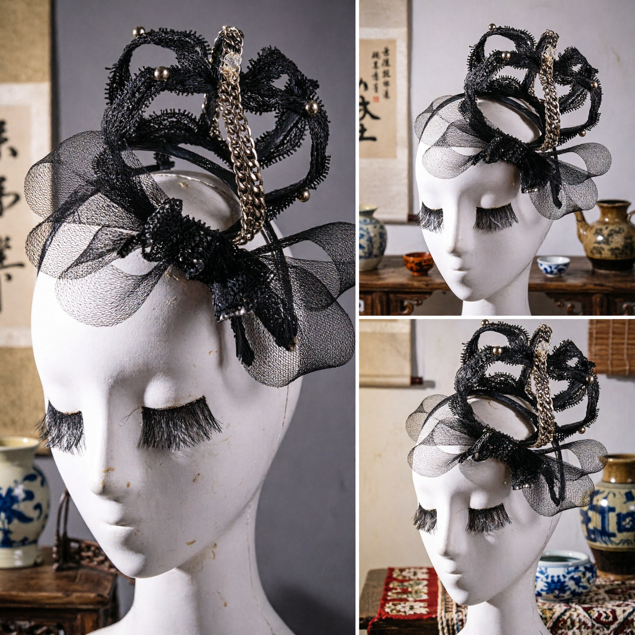 Elegant Black Feather Fascinator Headpiece with Gold Chain Accents for Weddings Races and Formal Events