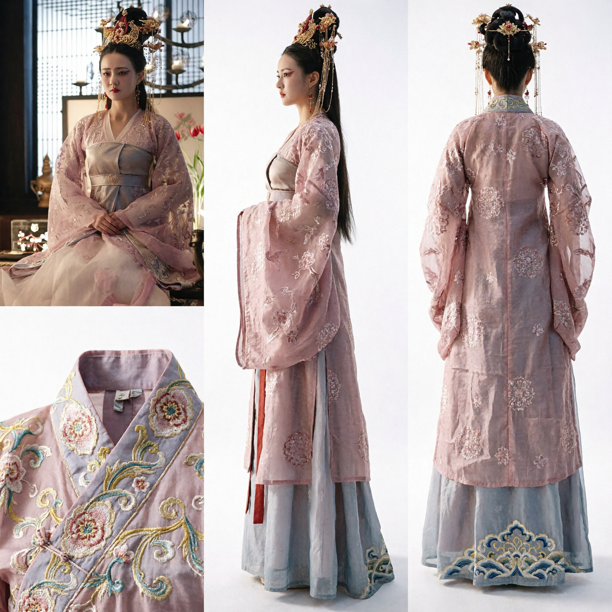 Traditional Chinese Hanfu Pink Floral Embroidery Ruqun Dress Ancient Palace Princess Costume for Women