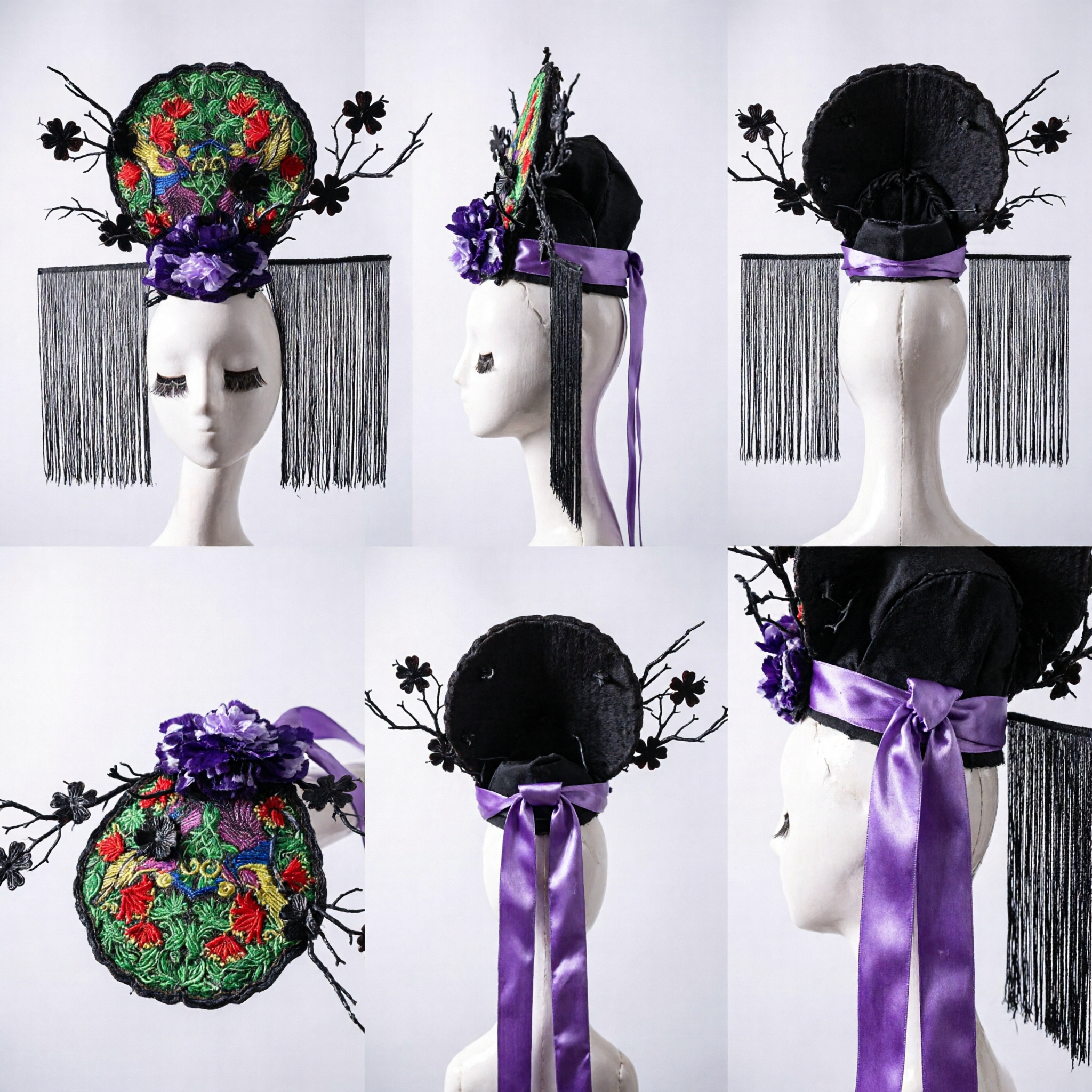 Traditional Chinese Peking Opera Phoenix Headpiece with Floral Embroidery for Women Stage Performance and Cosplay