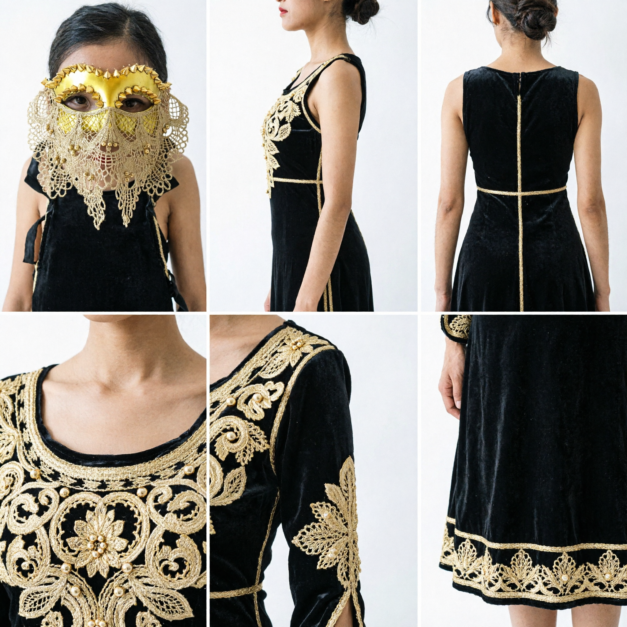 Luxurious Gold Half-Face Venetian Masquerade Mask with Lace and Studs for Women Parties