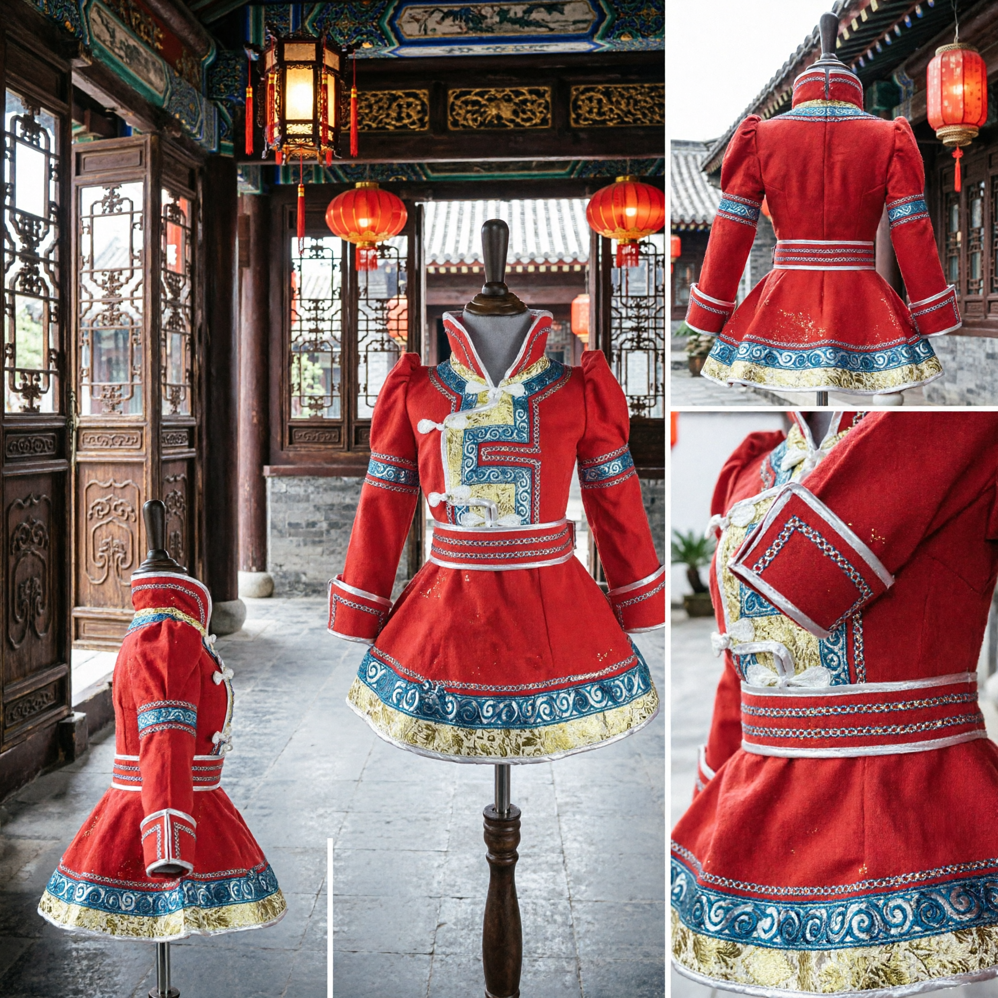 Traditional Chinese Mongolian Folk Dance Costume for Kids Red Ethnic Minority Performance Dress for Girls