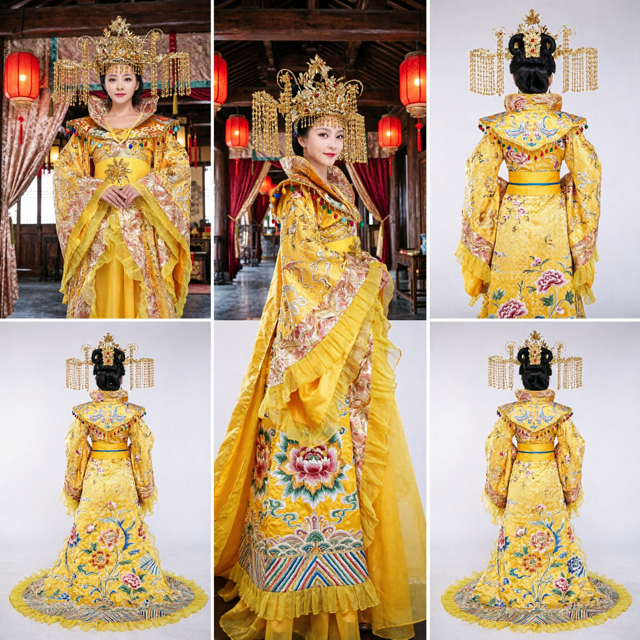 Deluxe Ancient Chinese Empress Costume Yellow Imperial Tang Dynasty Hanfu Dress for Women