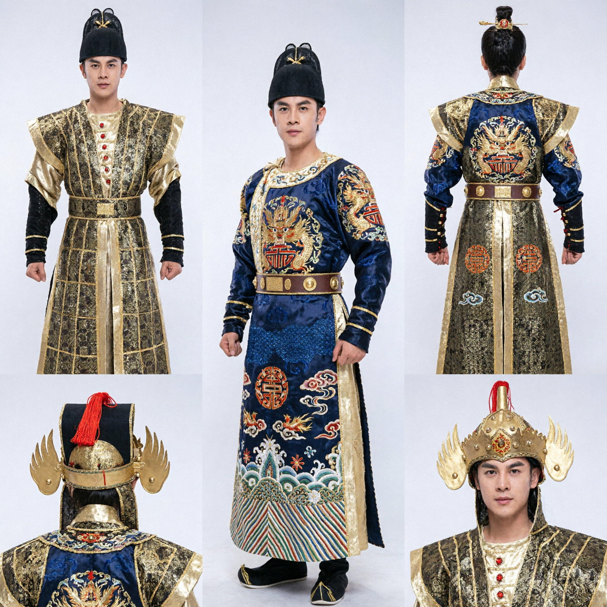 Men's Ancient Chinese General Warrior Costume Gold Armor Hanfu Outfit for Cosplay and Stage Performance