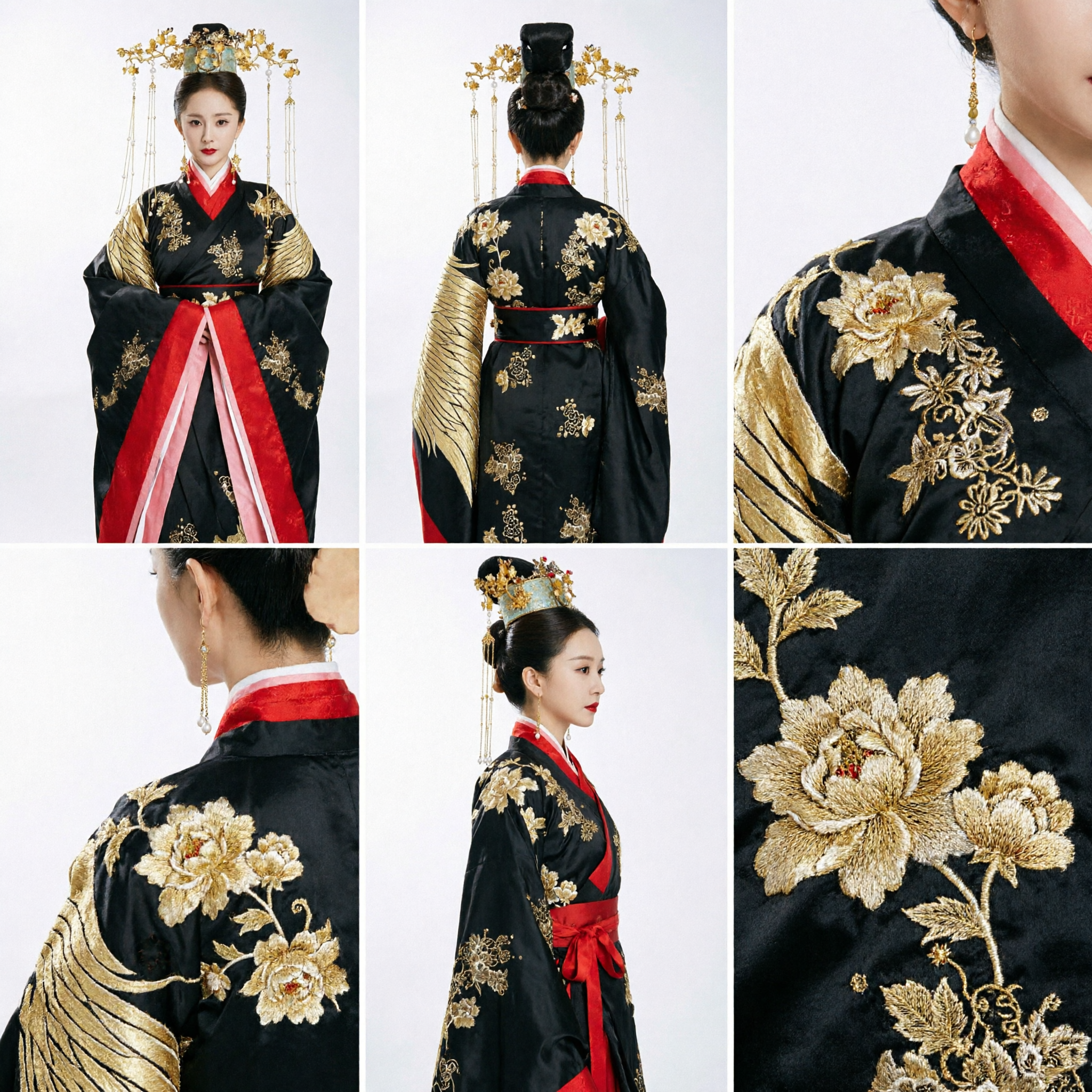 Traditional Ancient Chinese Empress Hanfu Costume Black Gold Embroidered Palace Queen Dress for Women Cosplay