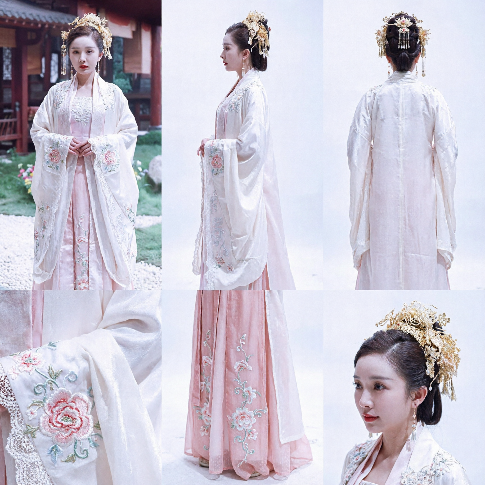 Ancient Chinese Tang Dynasty Princess Hanfu Costume White Embroidered Robe Pink Dress for Women Cosplay