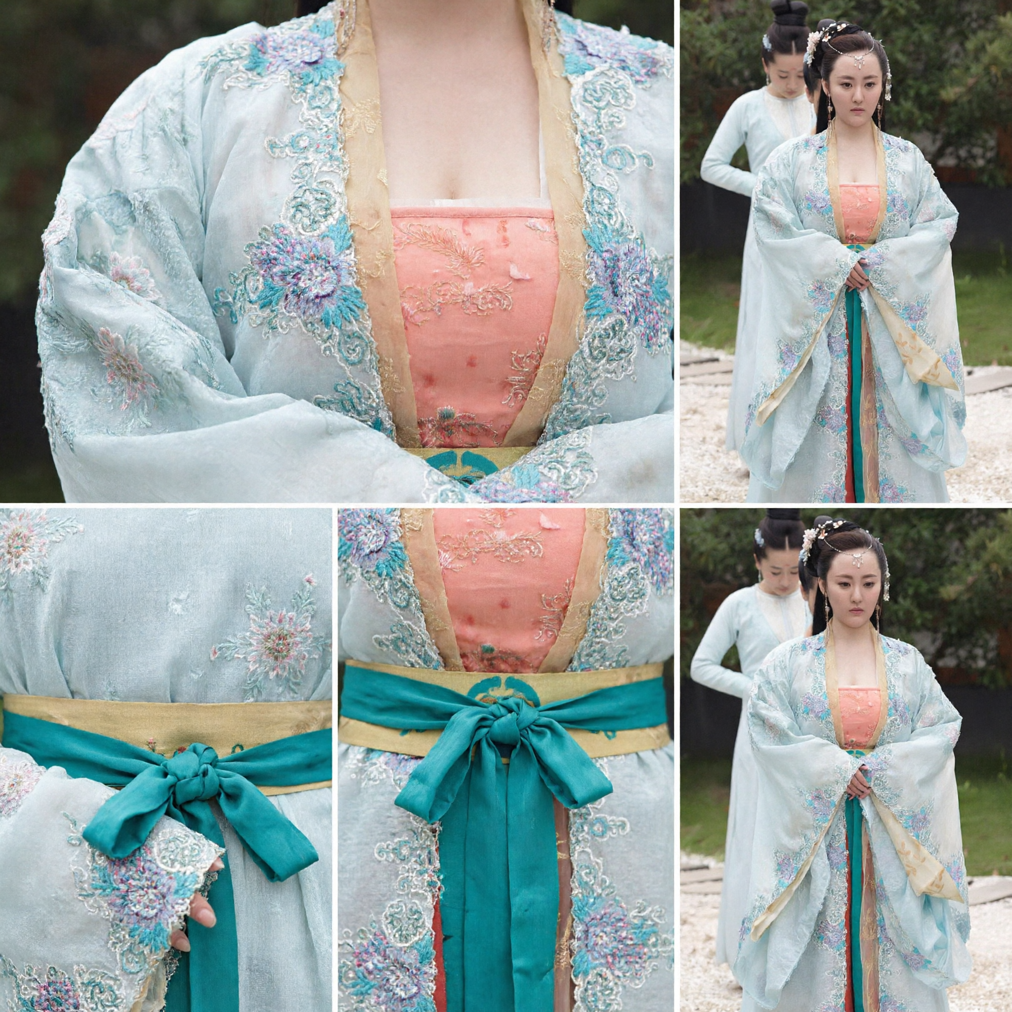 Traditional Chinese Hanfu Ancient Costume Blue Floral Embroidered Dress Tang Dynasty Style for Women