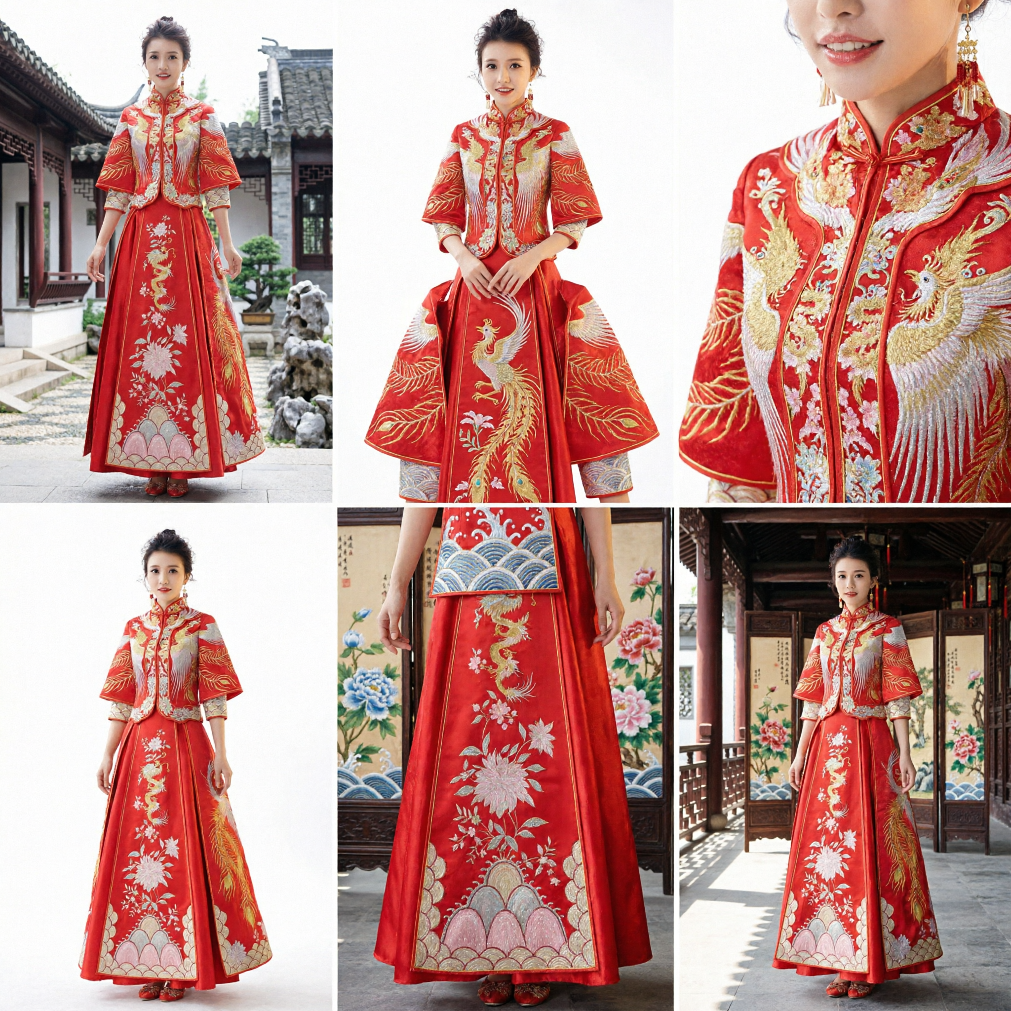 Traditional Chinese Wedding Dress Red Xiuhe Suit Phoenix Embroidery Ancient Costume for Bride Tea Ceremony