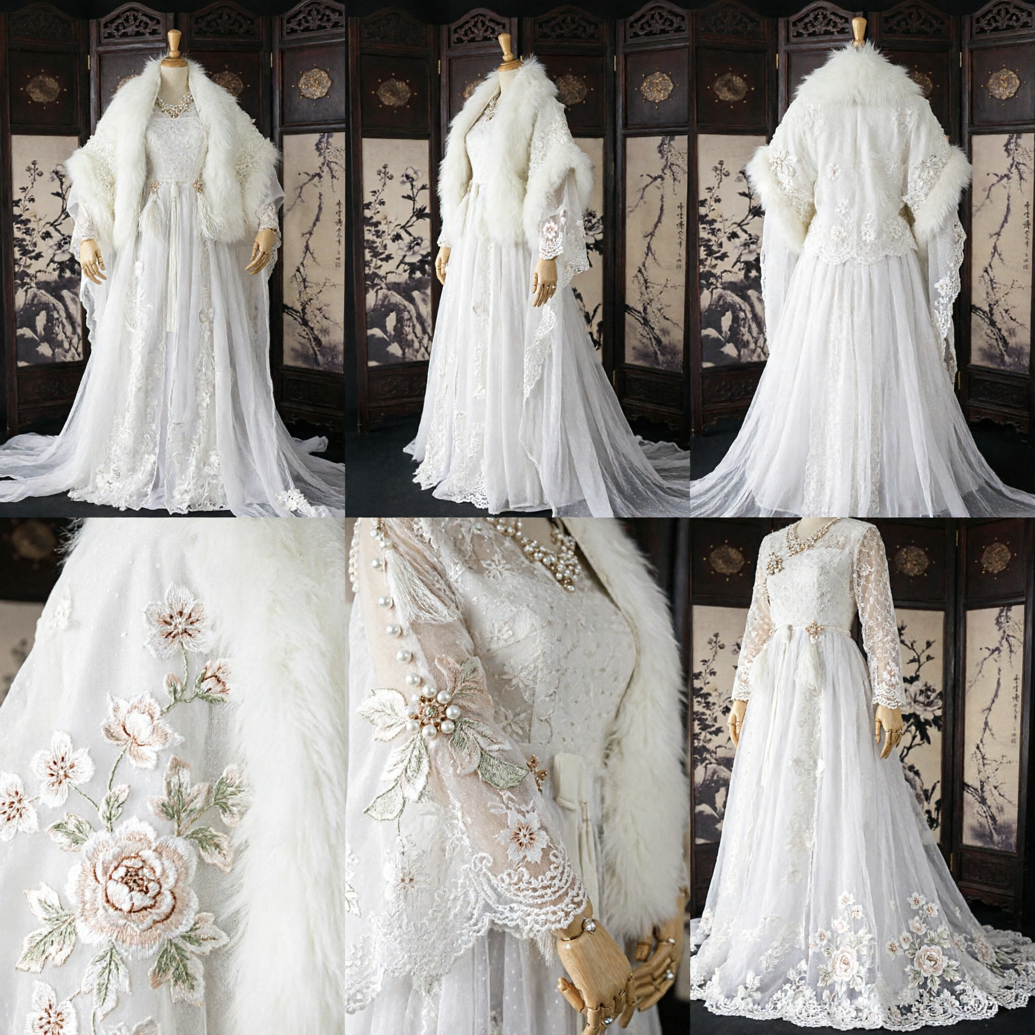 Elegant White Traditional Chinese Hanfu Wedding Dress with Fur Cloak Winter Ancient Bridal Gown for Women