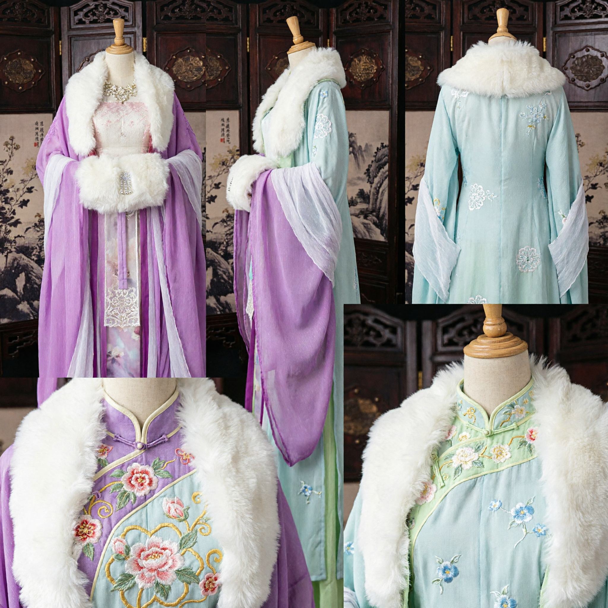 Traditional Chinese Hanfu Winter Fur Collar Dress Ancient Embroidered Fairy Costume for Women Performance Cosplay