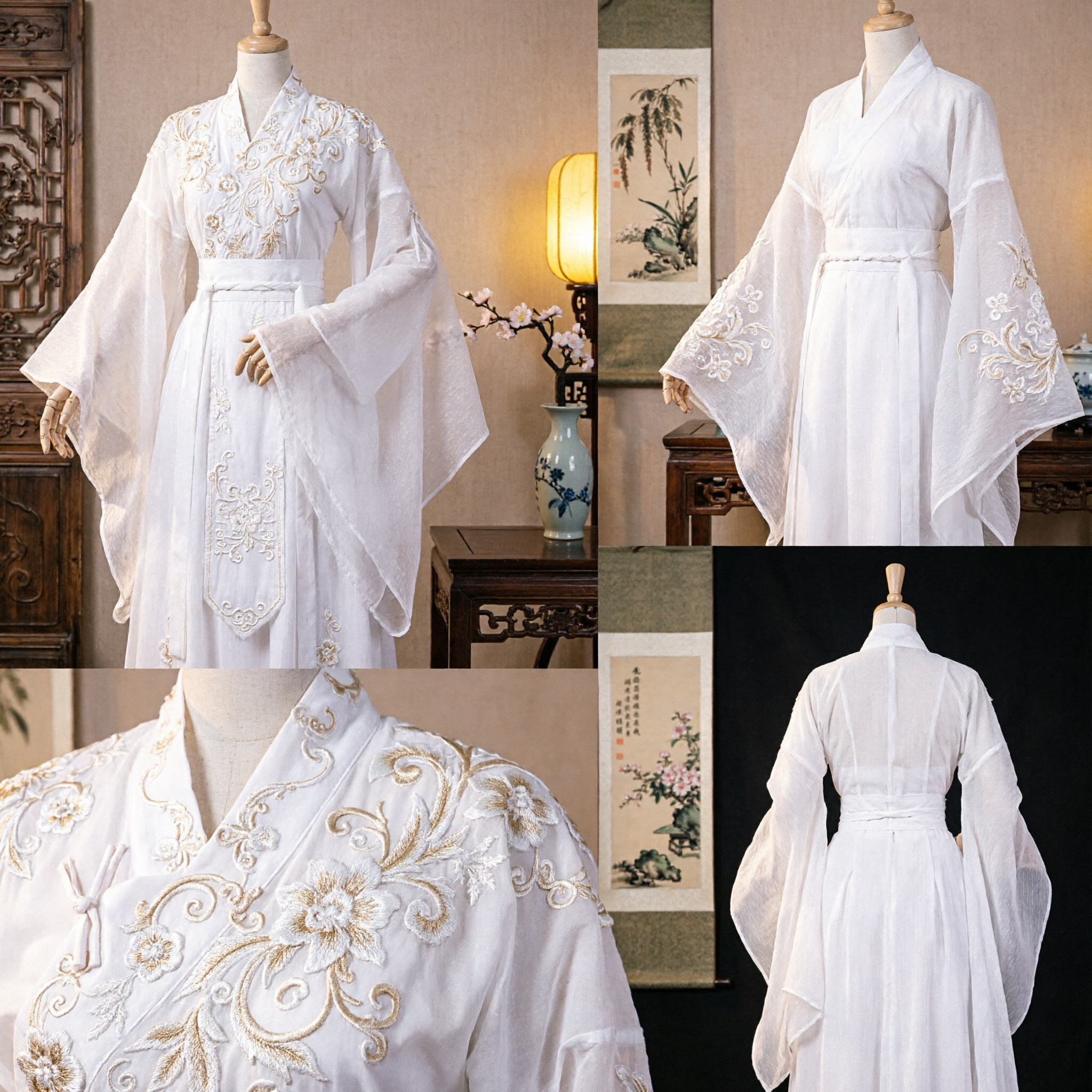 Traditional Chinese Hanfu White Ancient Nobleman Costume Men's Embroidered Robe for Cosplay and Performance
