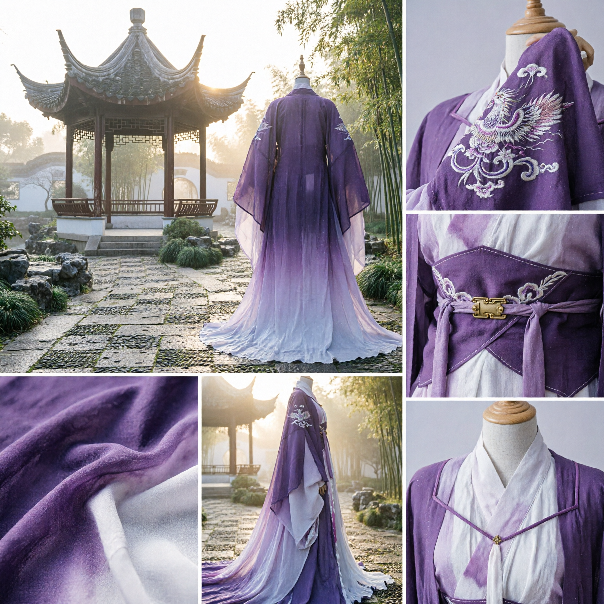 Elegant Purple Chinese Hanfu Ancient Traditional Costume Embroidered Wide Sleeve Robe for Women Cosplay