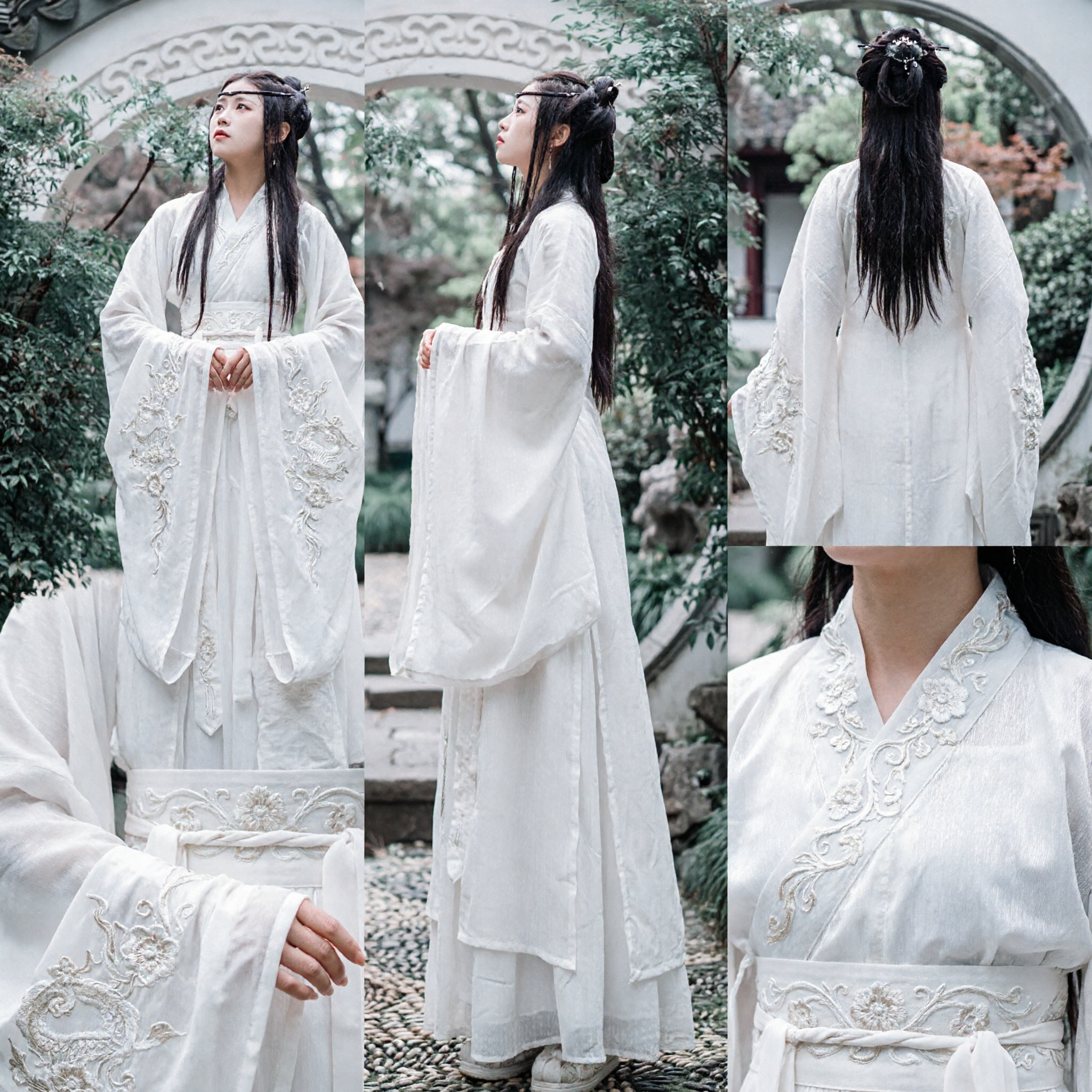 Traditional Chinese White Hanfu Ancient Swordsman Wuxia Costume Robe for Men Women Cosplay Photography