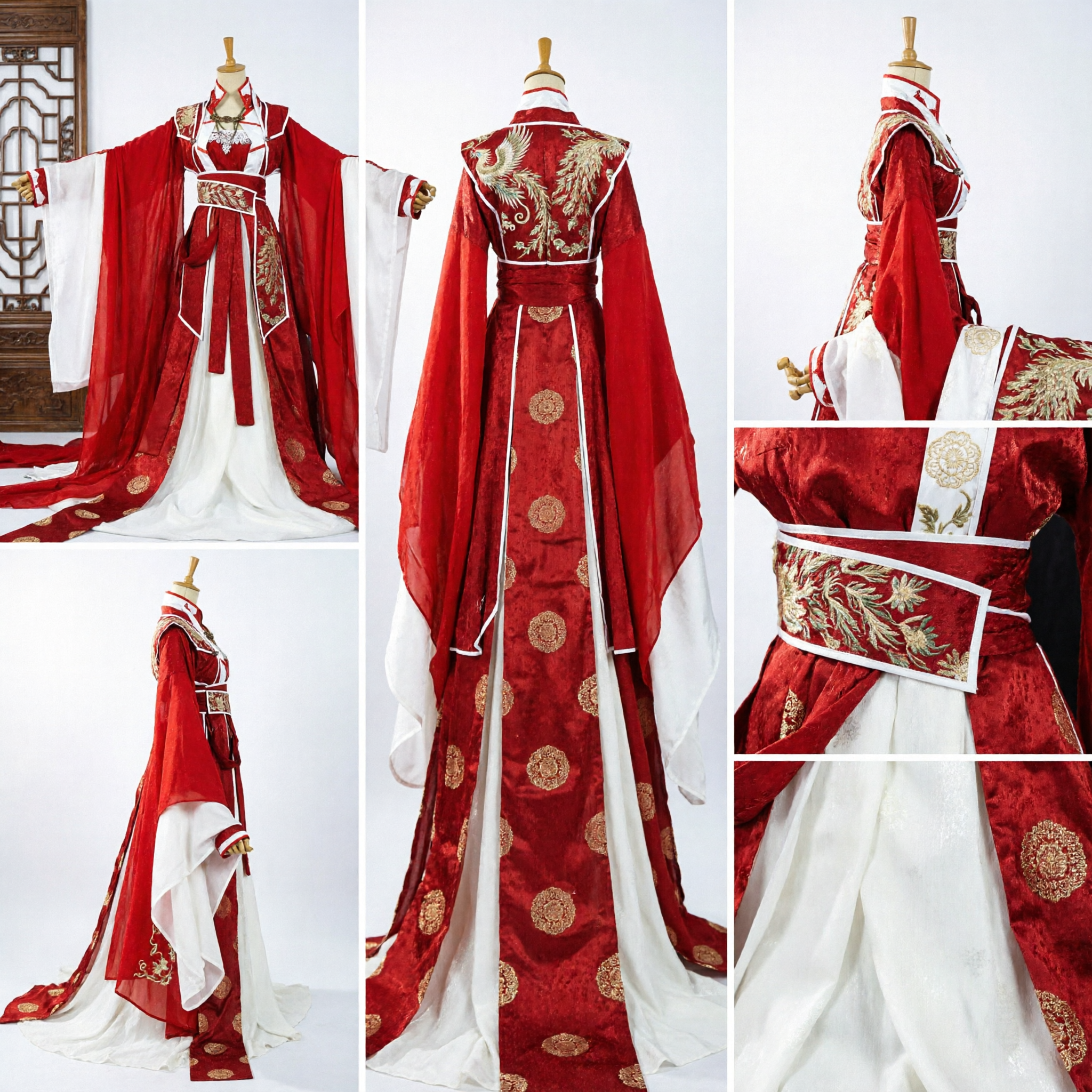 Traditional Chinese Red and White Hanfu Wedding Dress Ancient Embroidered Costume for Women Cosplay