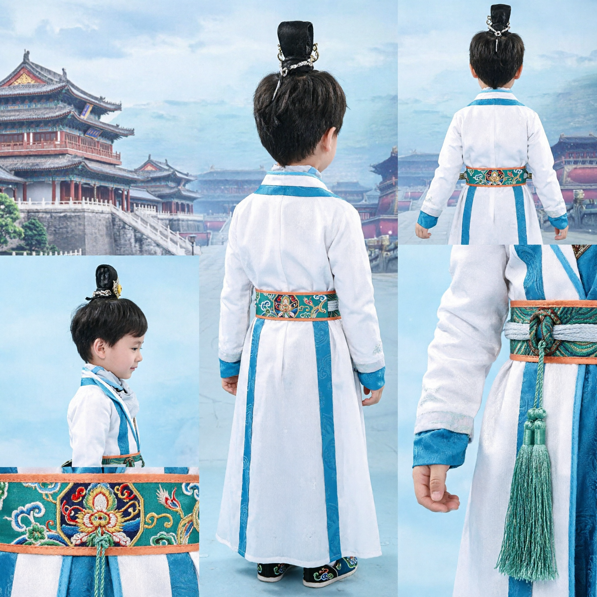 Kids Boys Chinese Traditional Swordsman Costume Ancient Knight Hanfu Wuxia Outfit for Performance