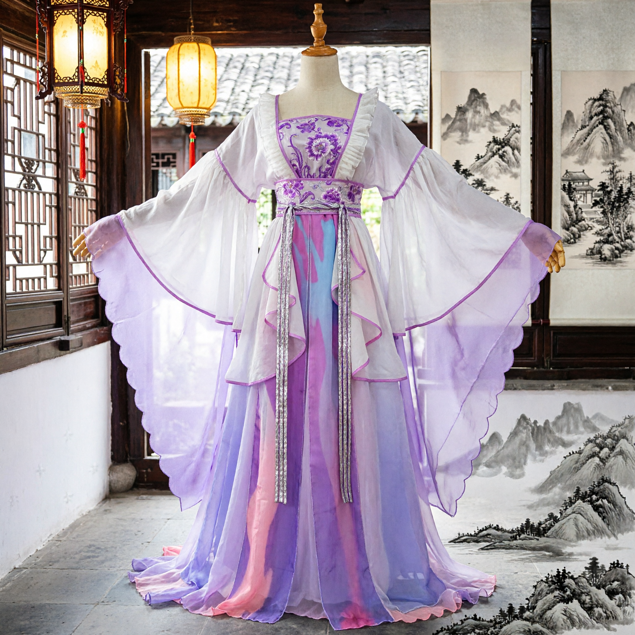 Elegant Purple and White Traditional Chinese Hanfu Tang Dynasty Palace Princess Costume Ancient Fairy Dress for Women