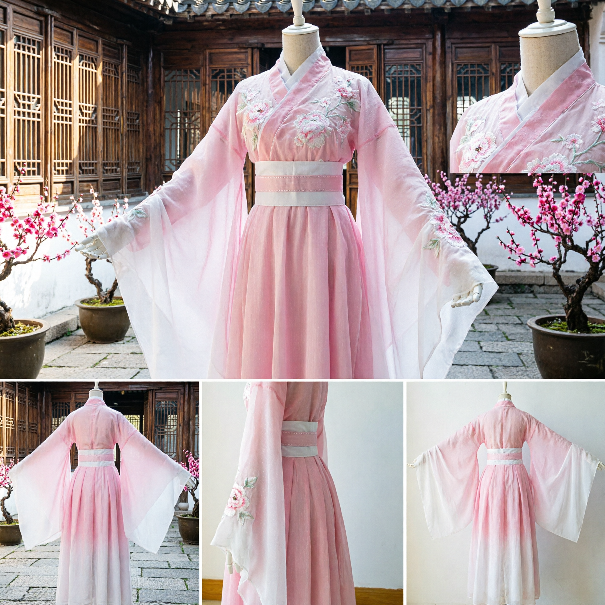 Pink Chinese Hanfu Traditional Tang Dynasty Fairy Dress Embroidered Wide Sleeve Ancient Costume for Women