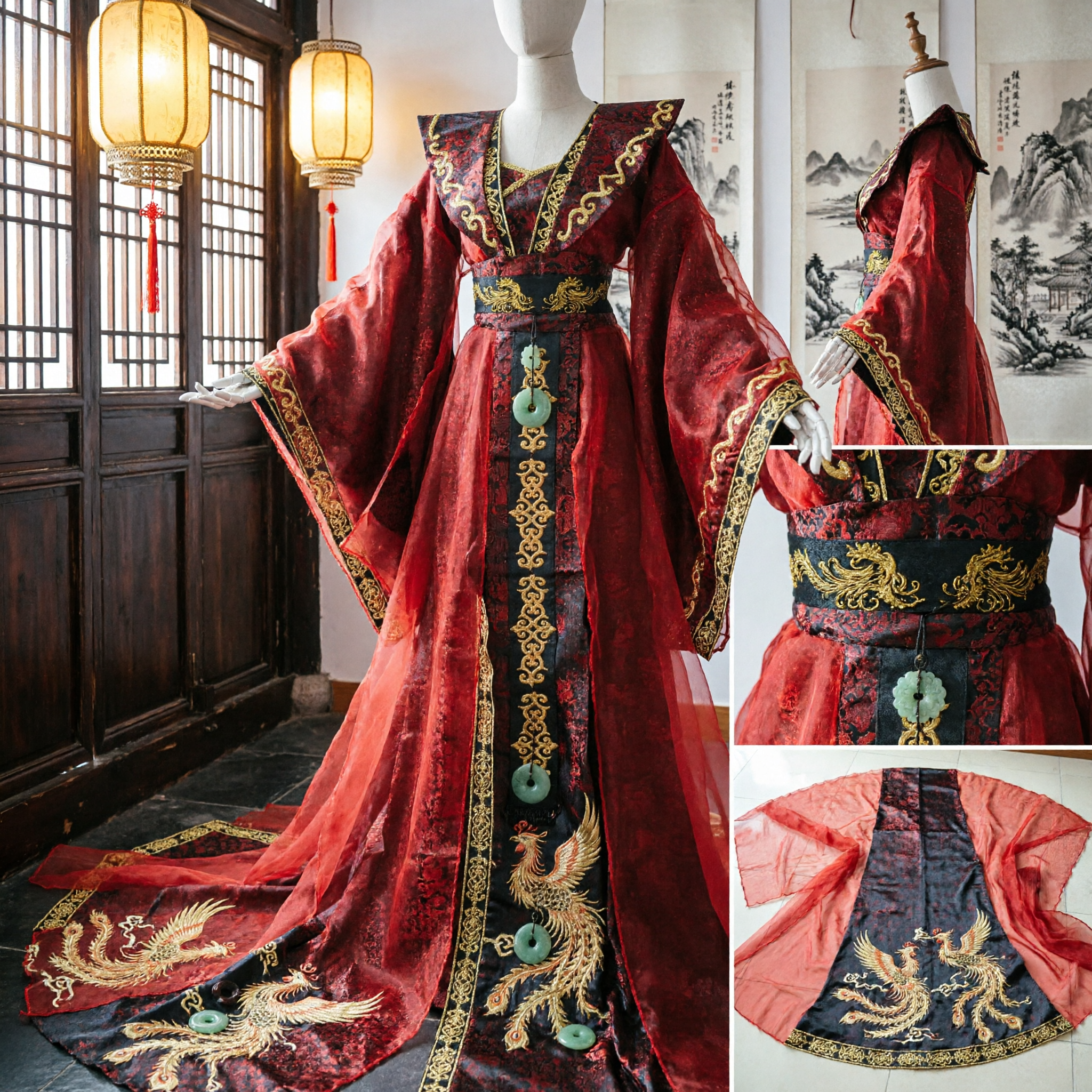 Deluxe Traditional Chinese Red Hanfu Costume Ancient Palace Empress Robe for Women Wedding and Cosplay
