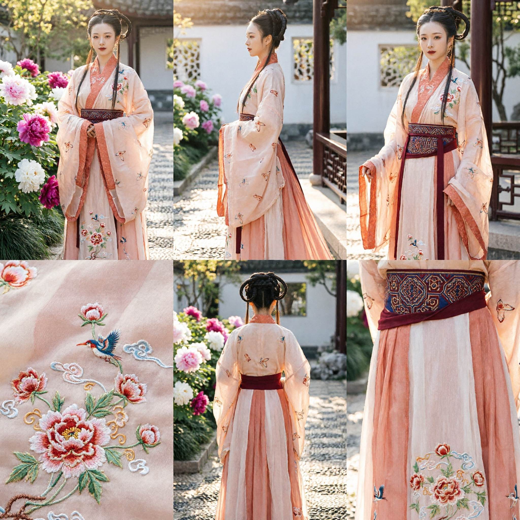 Traditional Chinese Hanfu Dress Tang Dynasty Style Wide Sleeve Peach Embroidered Ancient Costume for Women