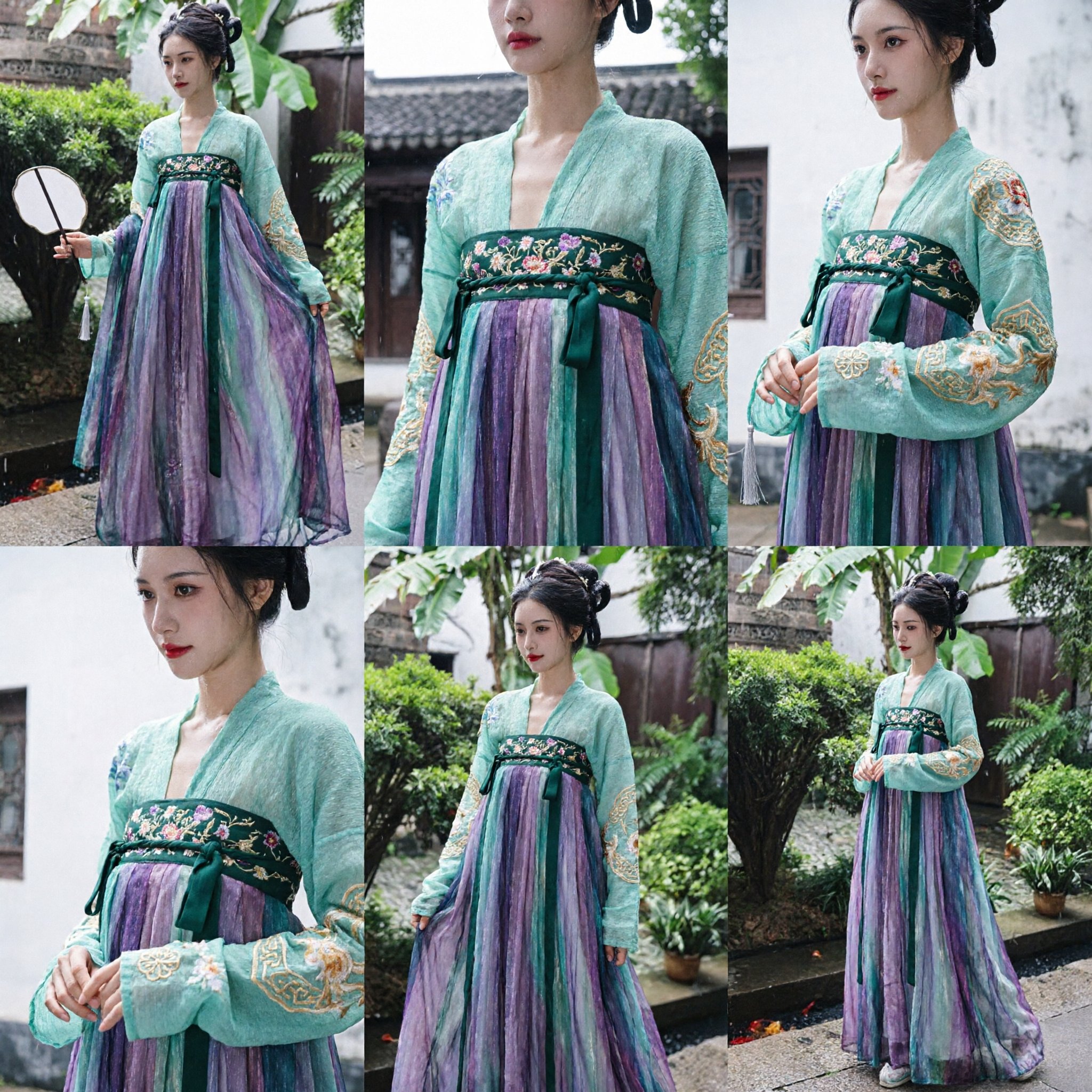 Women's Traditional Chinese Hanfu Tang Dynasty Ruqun Dress Gradient Purple Green Fairy Costume