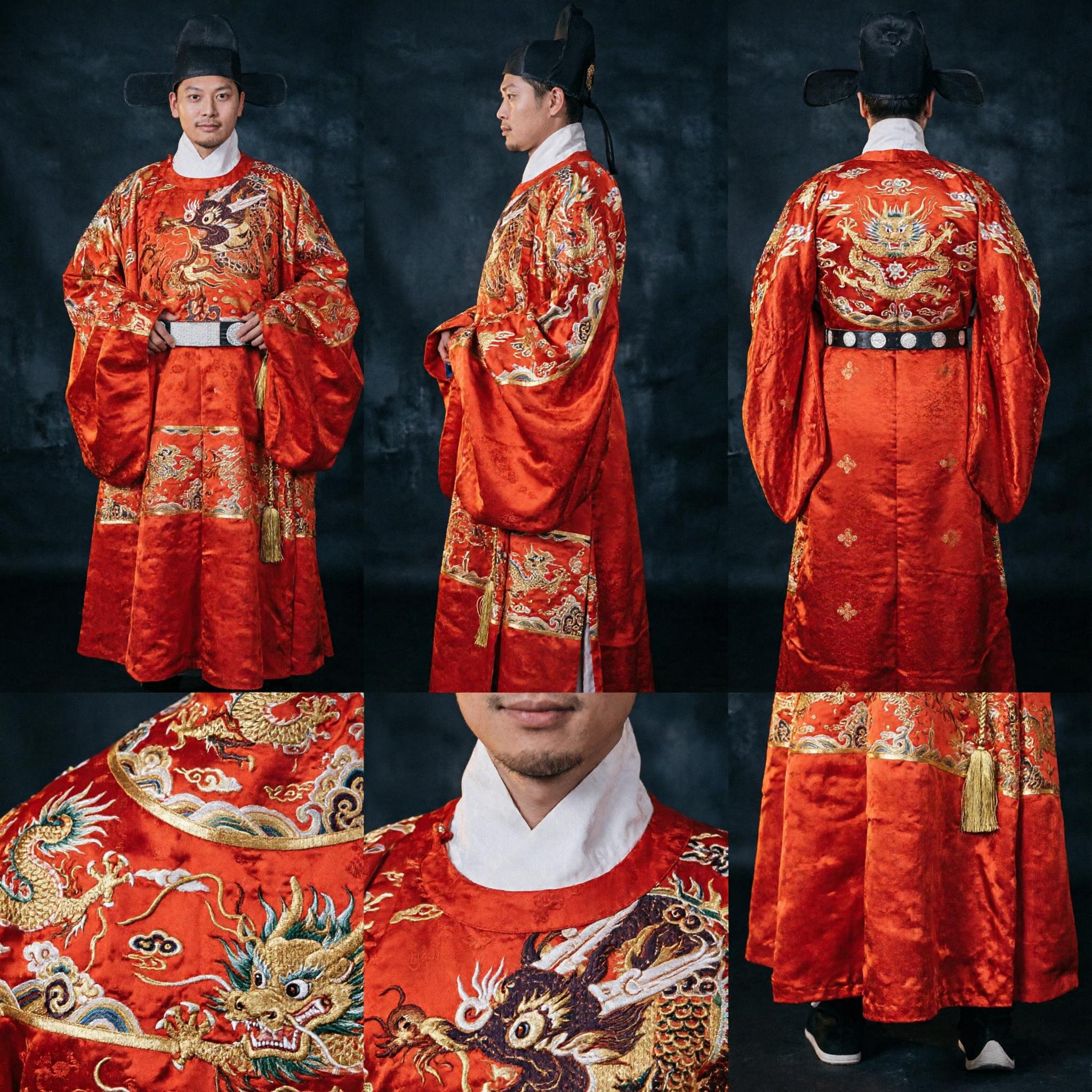 Traditional Chinese Ming Dynasty Official Dragon Robe Red Wedding Groom Hanfu Historical Costume for Men