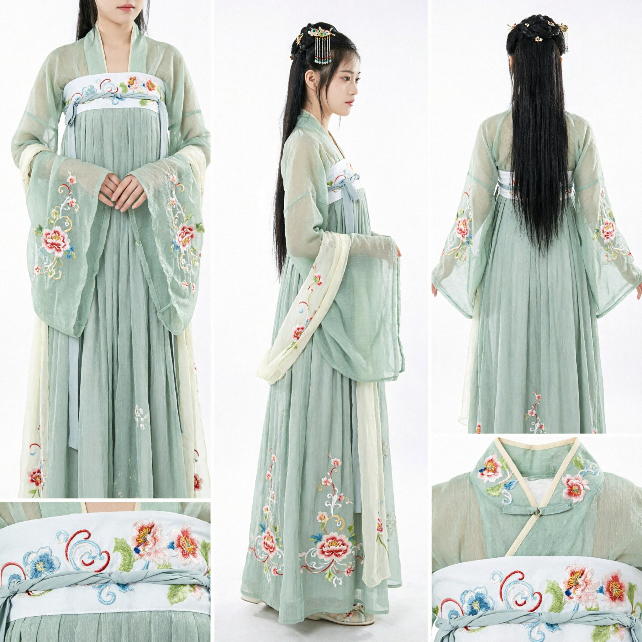 Traditional Chinese Hanfu Dress for Women Green Fairy Costume Ancient Tang Dynasty Embroidered Gown for Photography