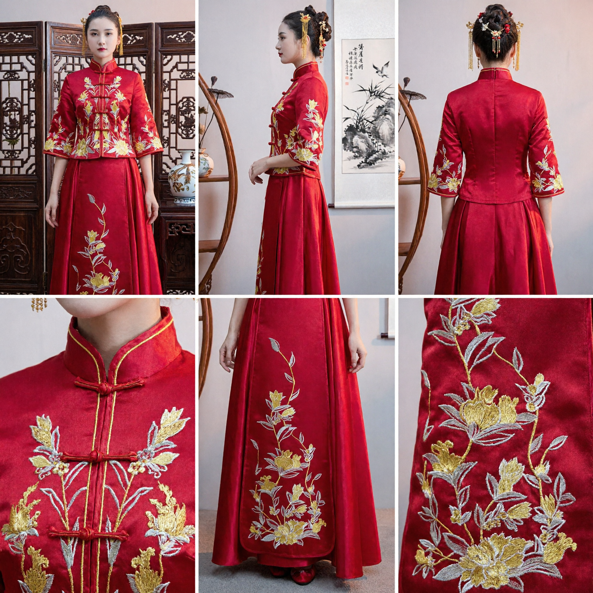 Chinese Traditional Red Wedding Dress Embroidered Xiuhe Suit Ancient Bride Hanfu Costume for Women