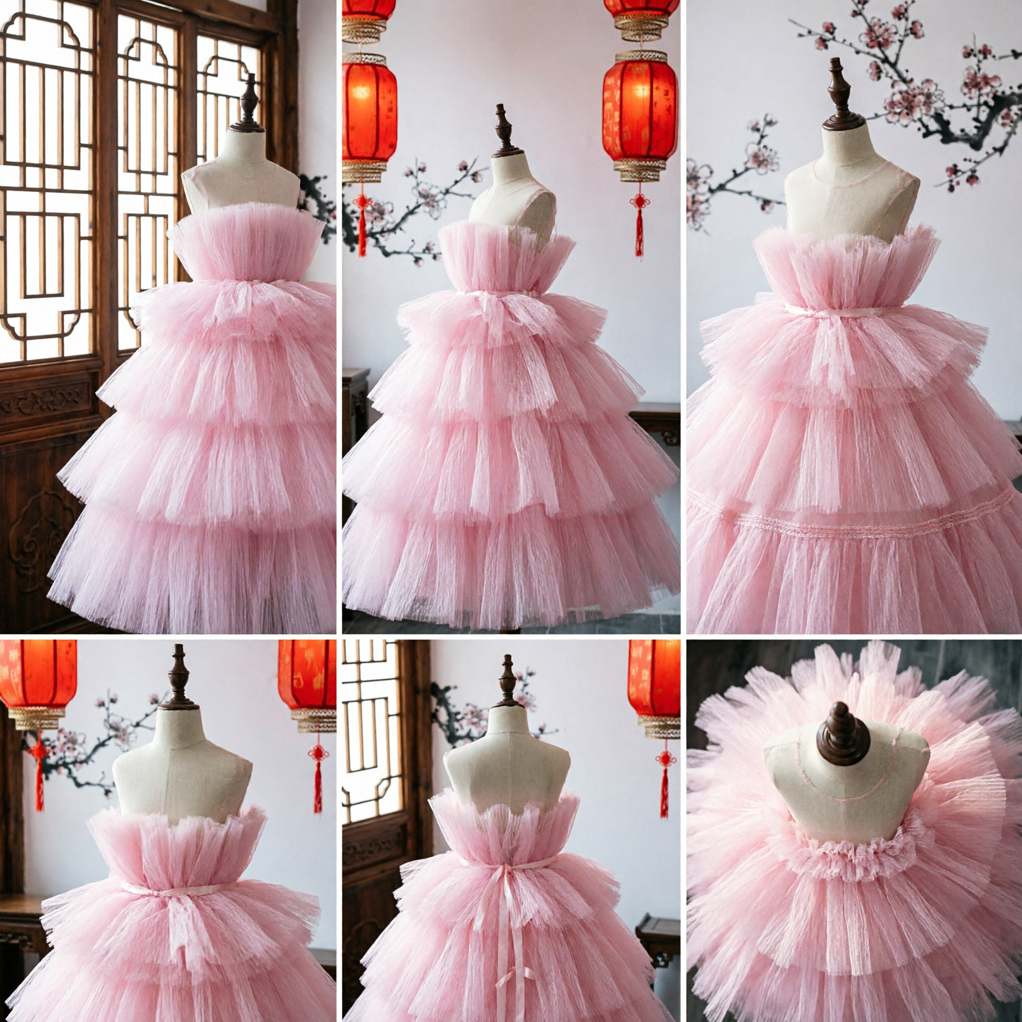 Girls Pink Tiered Tulle Ball Gown Flower Girl Wedding Party Pageant Dress