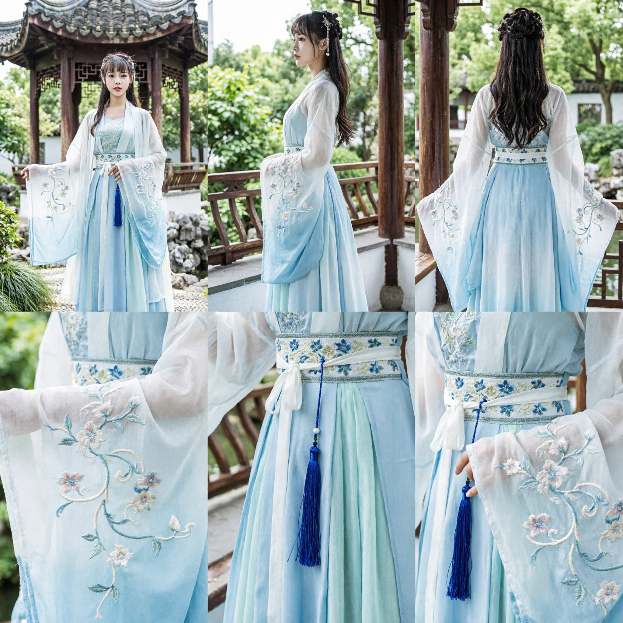 Elegant Traditional Chinese Hanfu Costume for Women Ancient Blue Embroidered Fairy Dress Wide Sleeve Robe