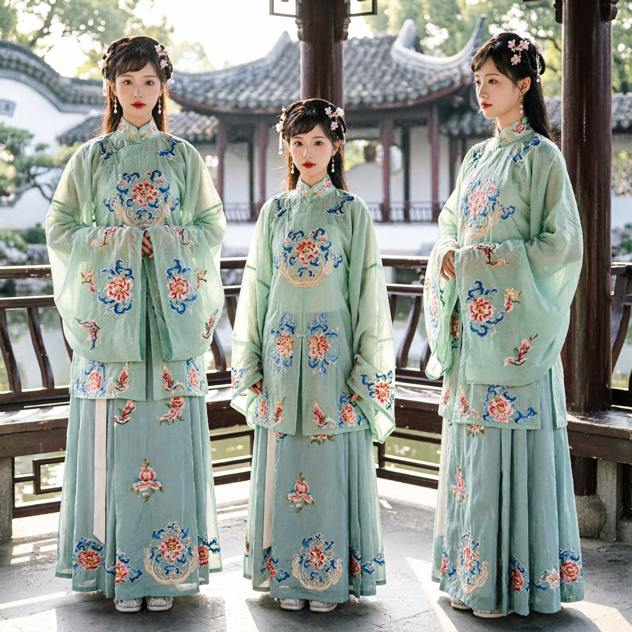 Exquisite Green Gradient Traditional Chinese Hanfu Costume with Floral Embroidery for Women Cultural Performance