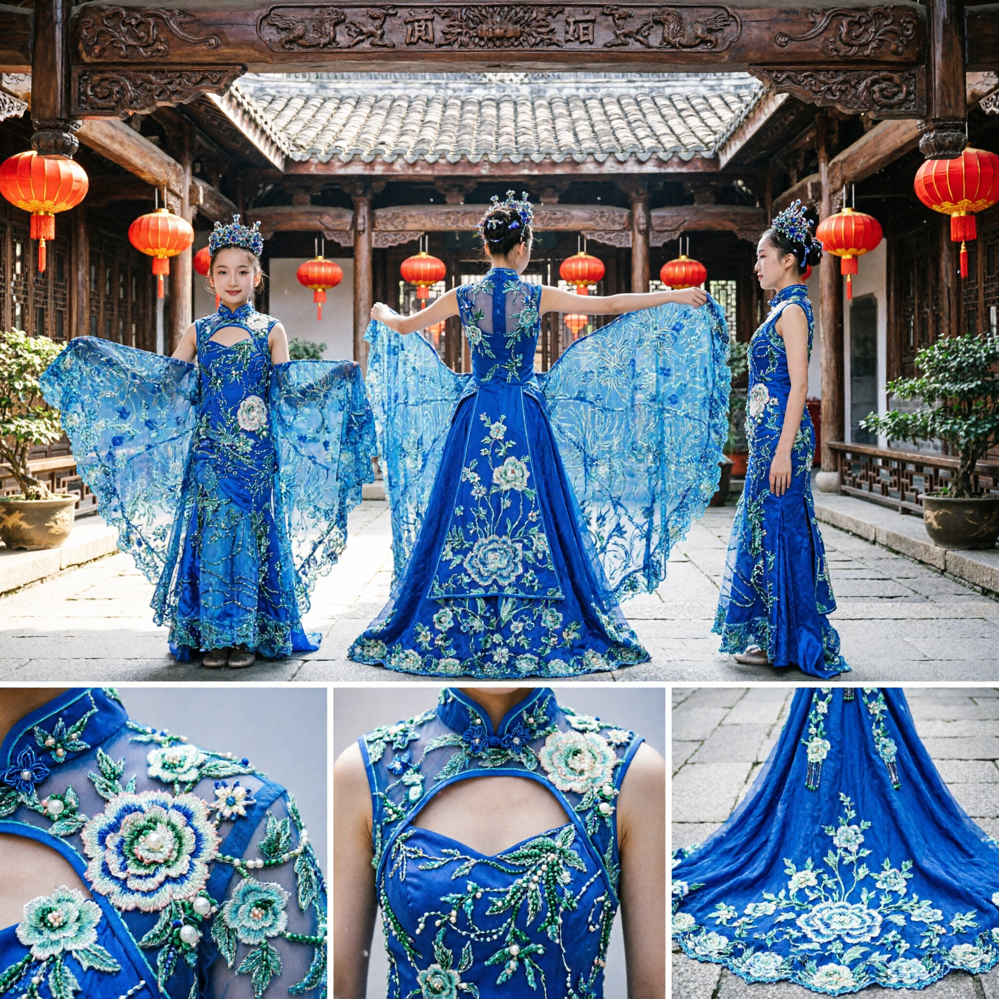 Kids Blue Butterfly Wing Dance Costume for Stage Performance and Traditional Cultural Shows