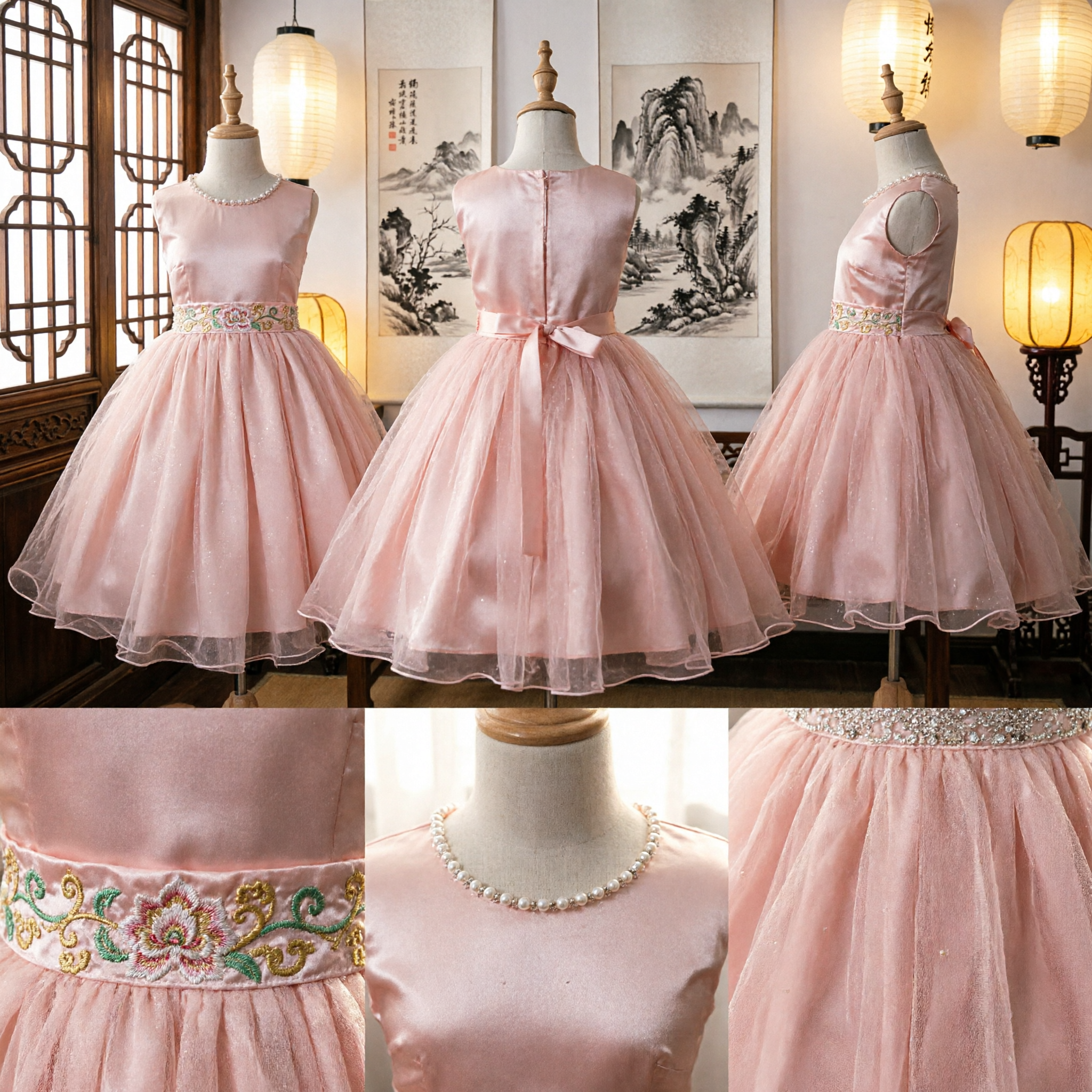 Elegant Pink Princess Flower Girl Dress Sleeveless Tulle Ballgown with Sequin Waistband for Weddings