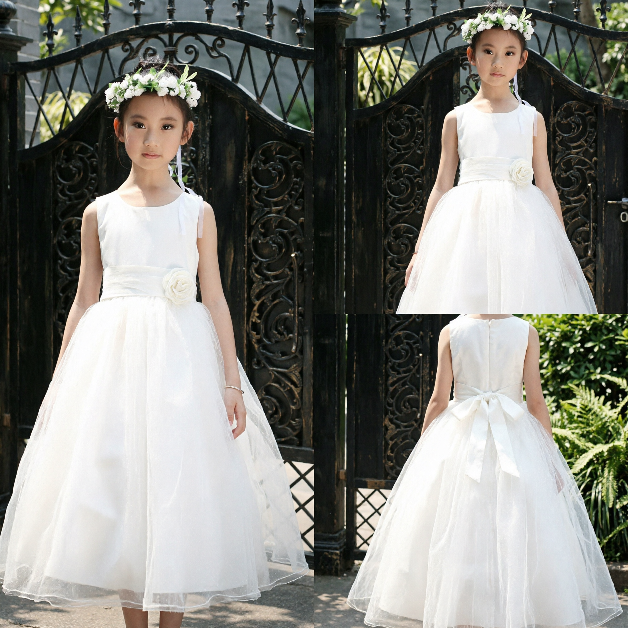 Elegant White Sleeveless Tulle Ballgown Flower Girl Dress for Weddings First Communion and Special Occasions