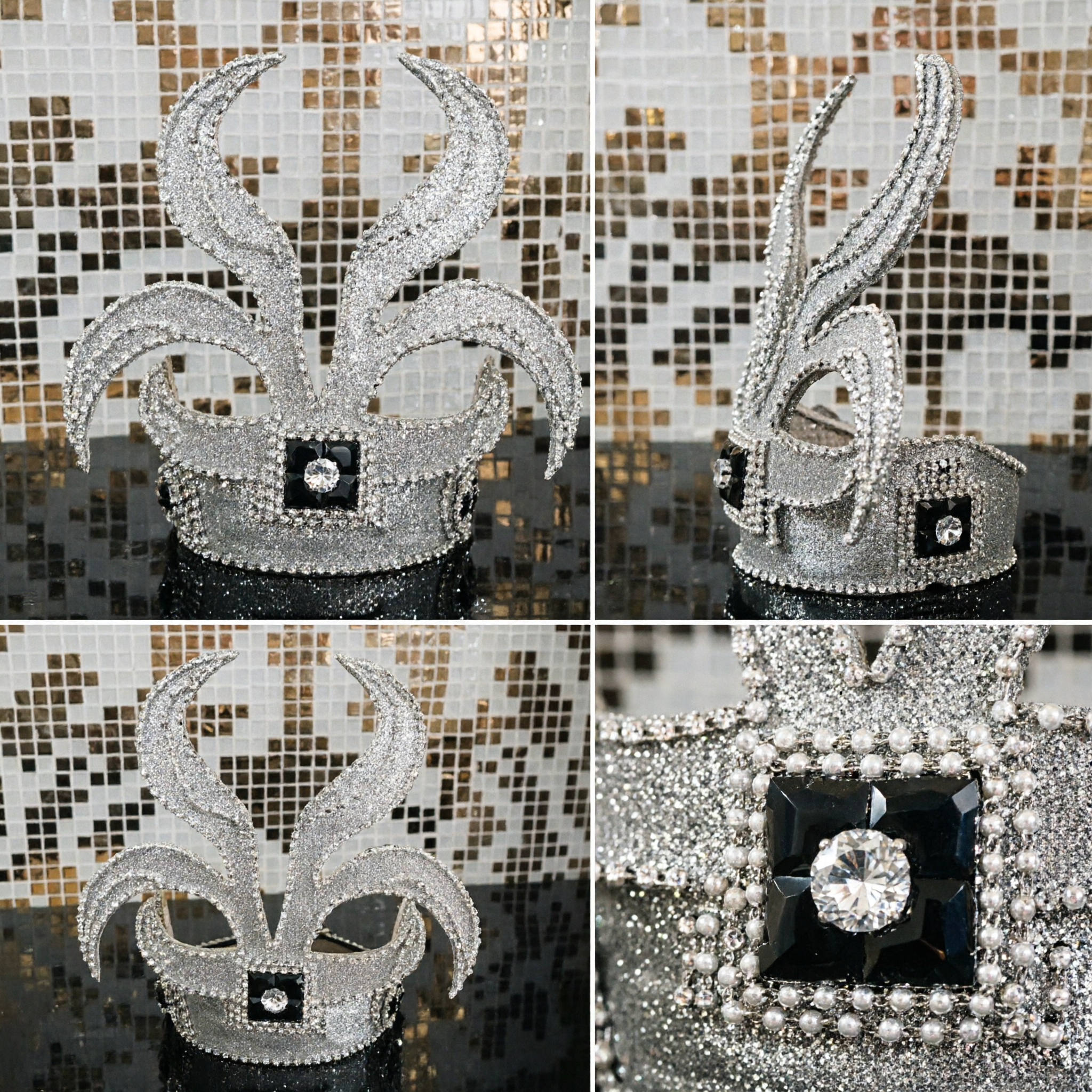 Silver Rhinestone Horn Crown Headpiece for Stage Performance, Carnival, and Traditional Costume Shows
