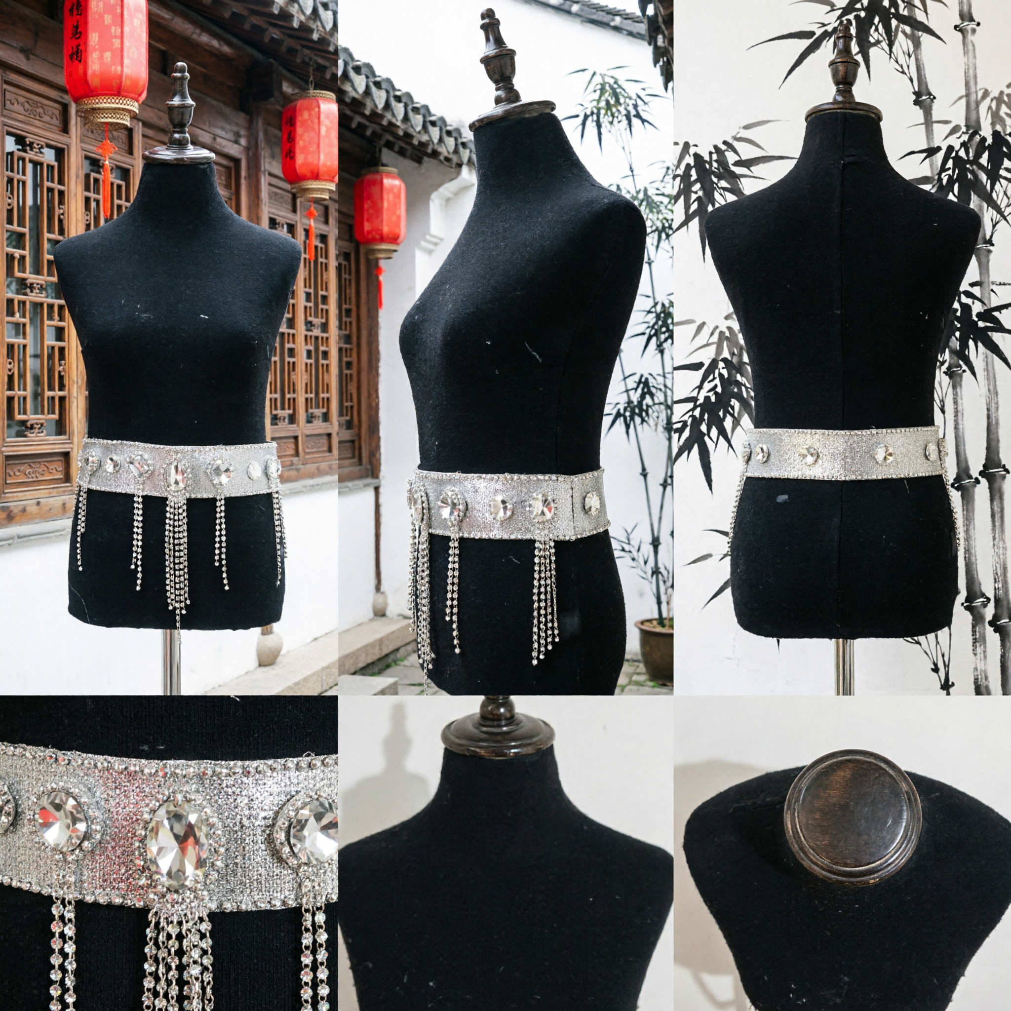 Silver Rhinestone Fringe Waist Belt for Belly Dance Stage Performance Traditional Costume Accessory Sparkly Sash