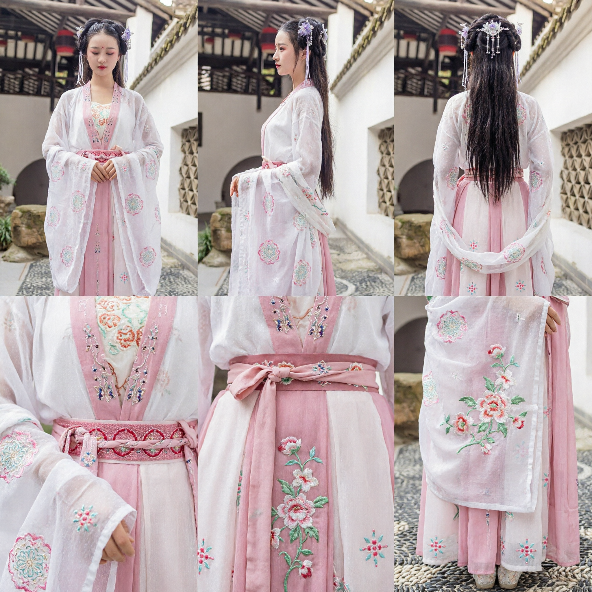 Traditional Chinese Hanfu Costume for Women Ancient Tang Dynasty Fairy Dress Pink Embroidered Robe Performance Outfit