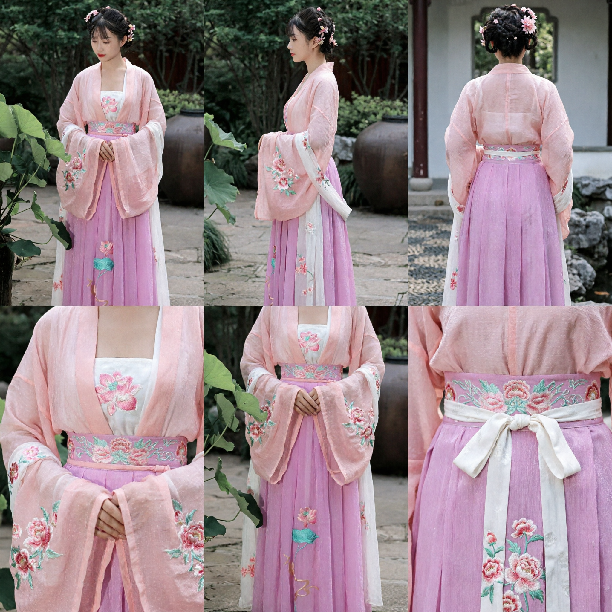 Chinese Traditional Pink Hanfu Dress Ancient Tang Dynasty Costume Lotus Embroidery Fairy Outfit for Women