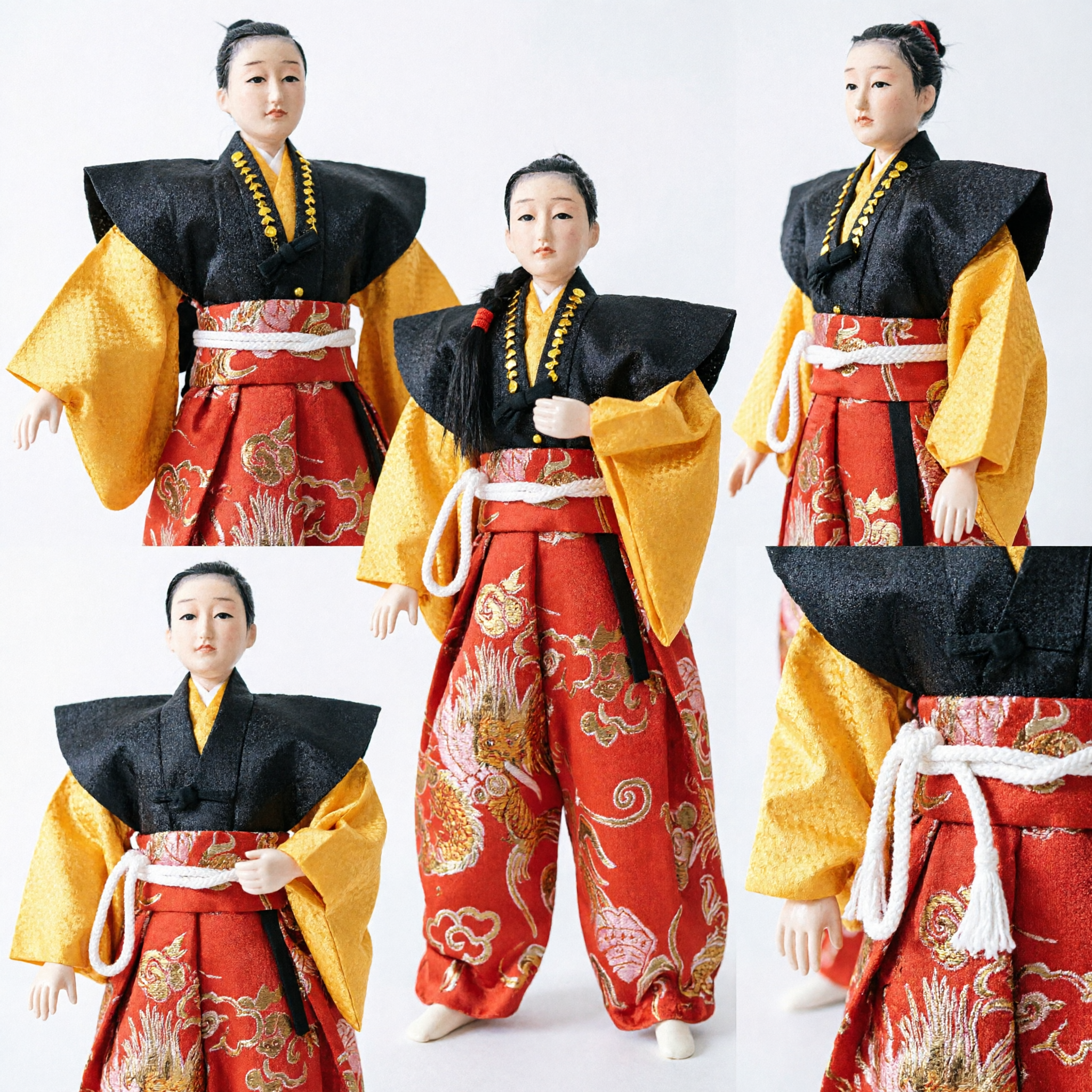 Traditional Japanese Hina Matsuri Doll in Red Hakama and Yellow Robe for Cultural Home Decor Gift