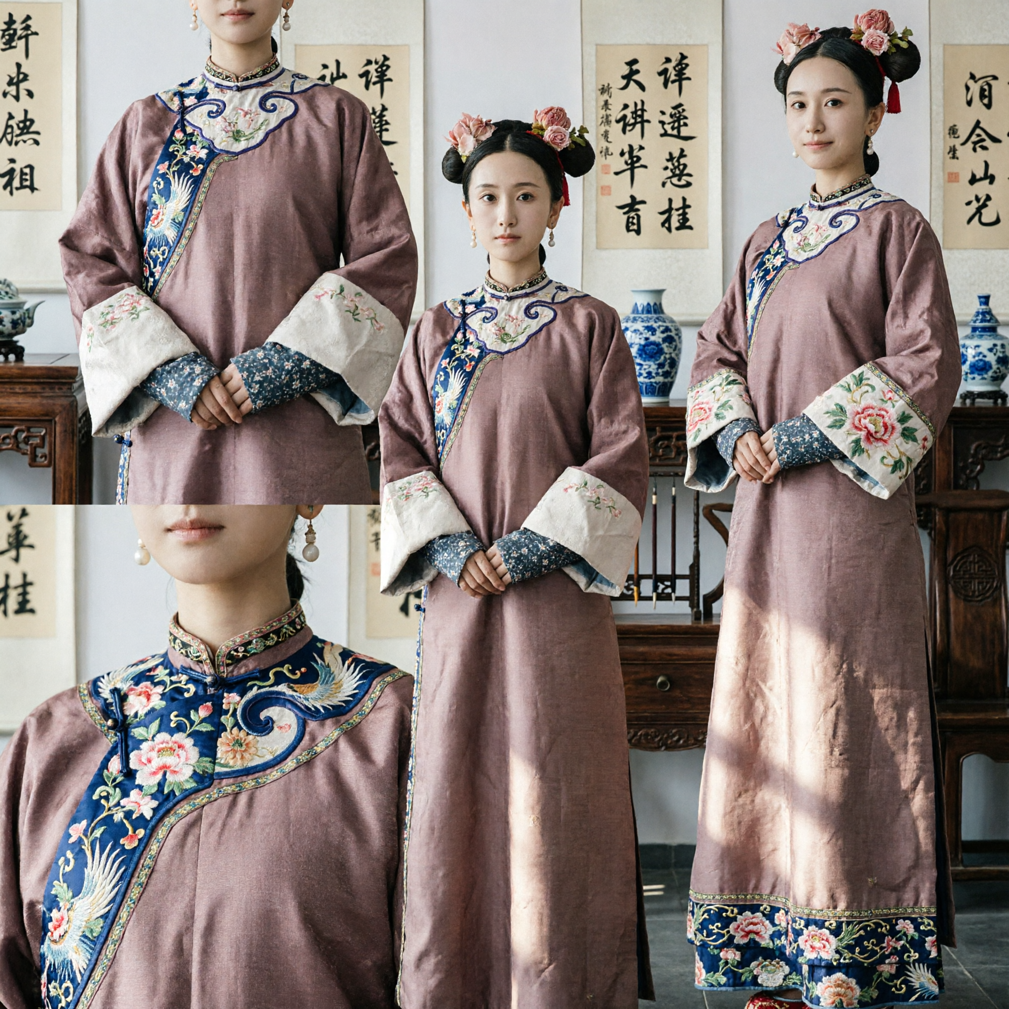 Ancient Chinese Qing Dynasty Manchu Lady Embroidered Robe Traditional Costume for Women Historical Cosplay