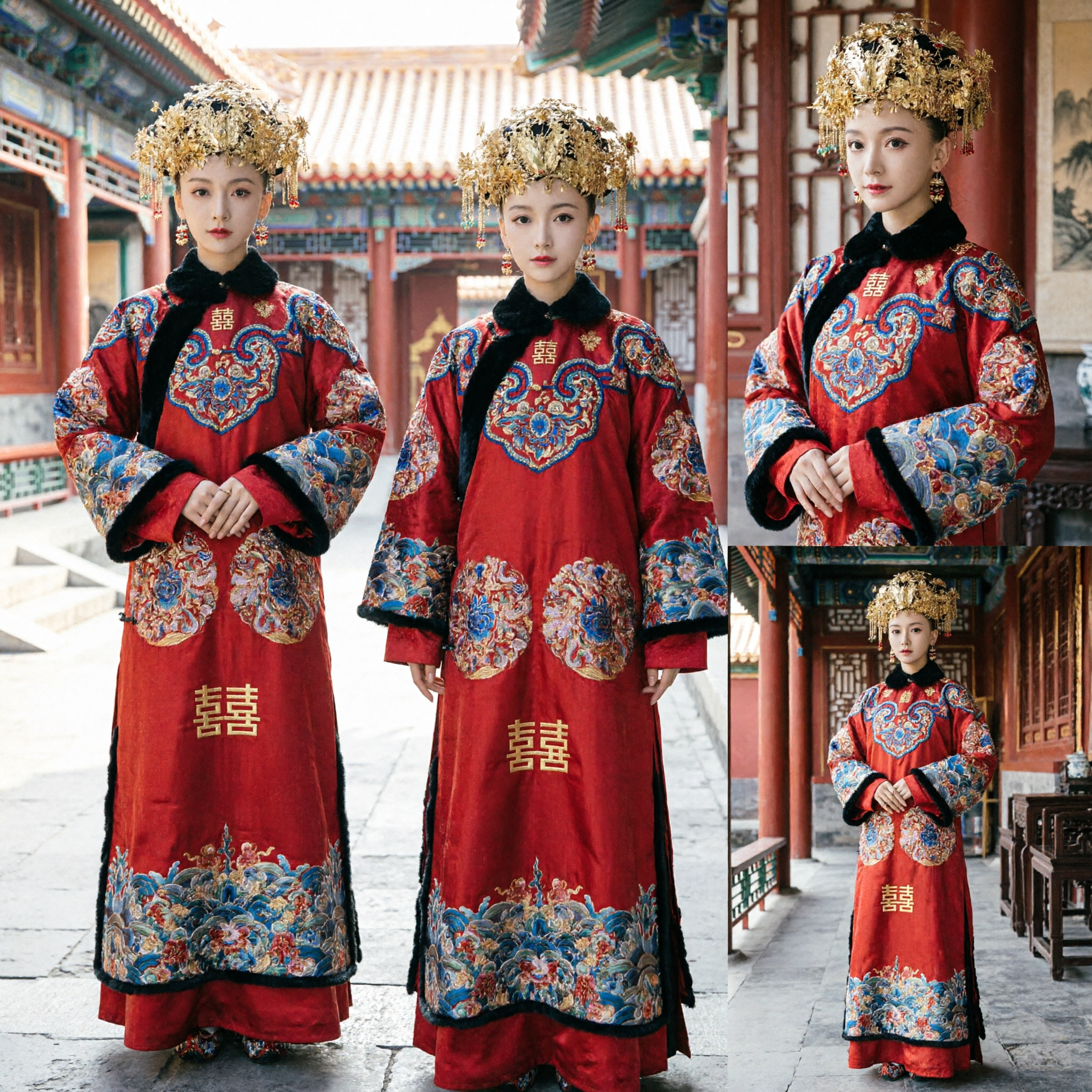 Traditional Chinese Xiuhe Wedding Dress Red Embroidered Dragon Phoenix Robe Ancient Bride Costume for Women