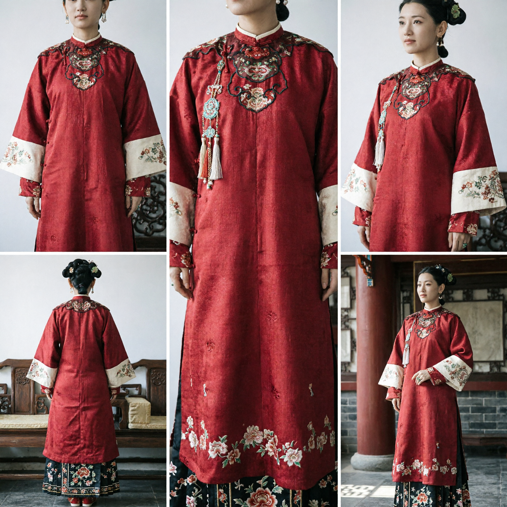 Traditional Chinese Qing Dynasty Red Embroidered Robe Ancient Manchu Costume for Women Cosplay and Photography
