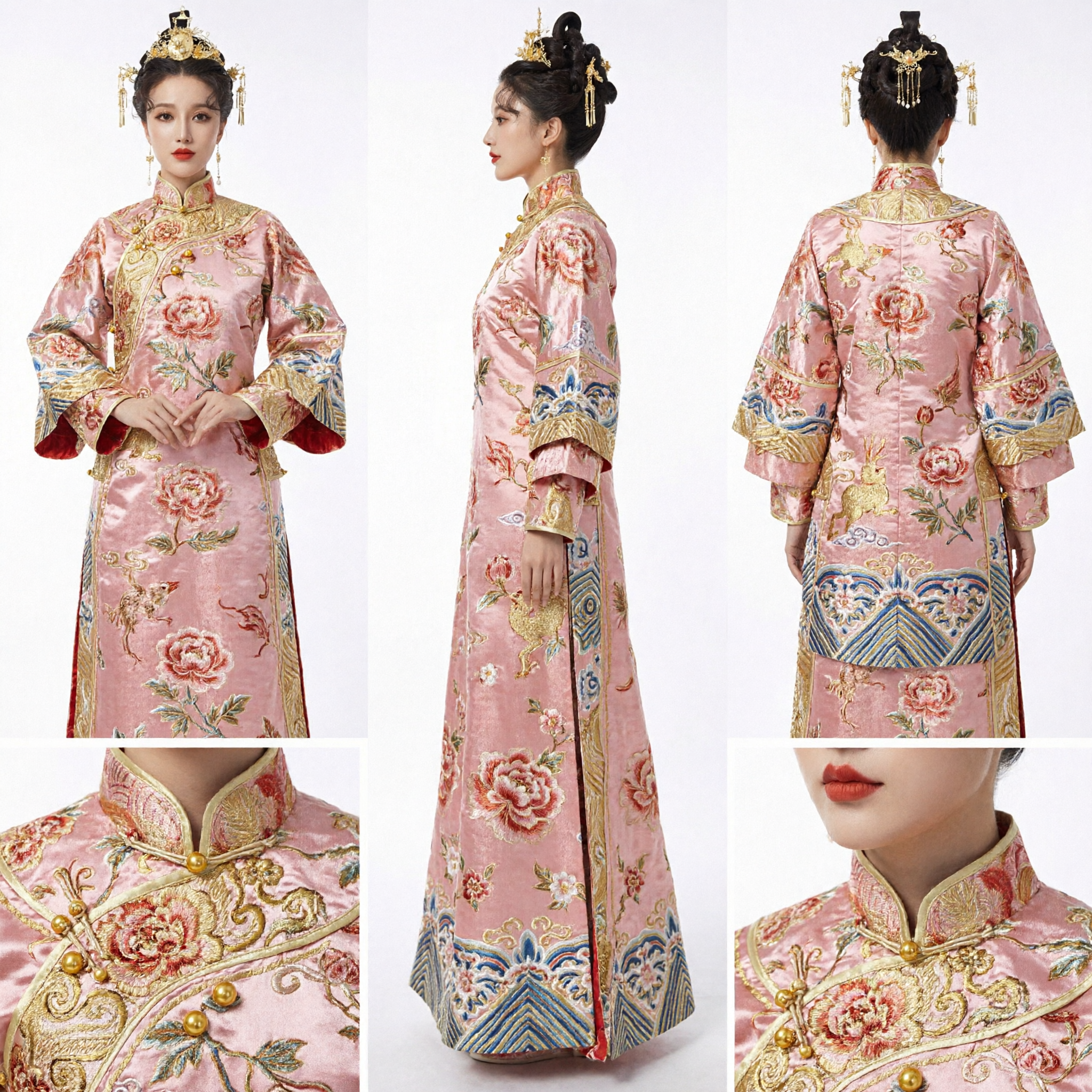 Traditional Chinese Phoenix Crown Gold Hairpin Ancient Hanfu Wedding Bridal Headpiece Jewelry for Women