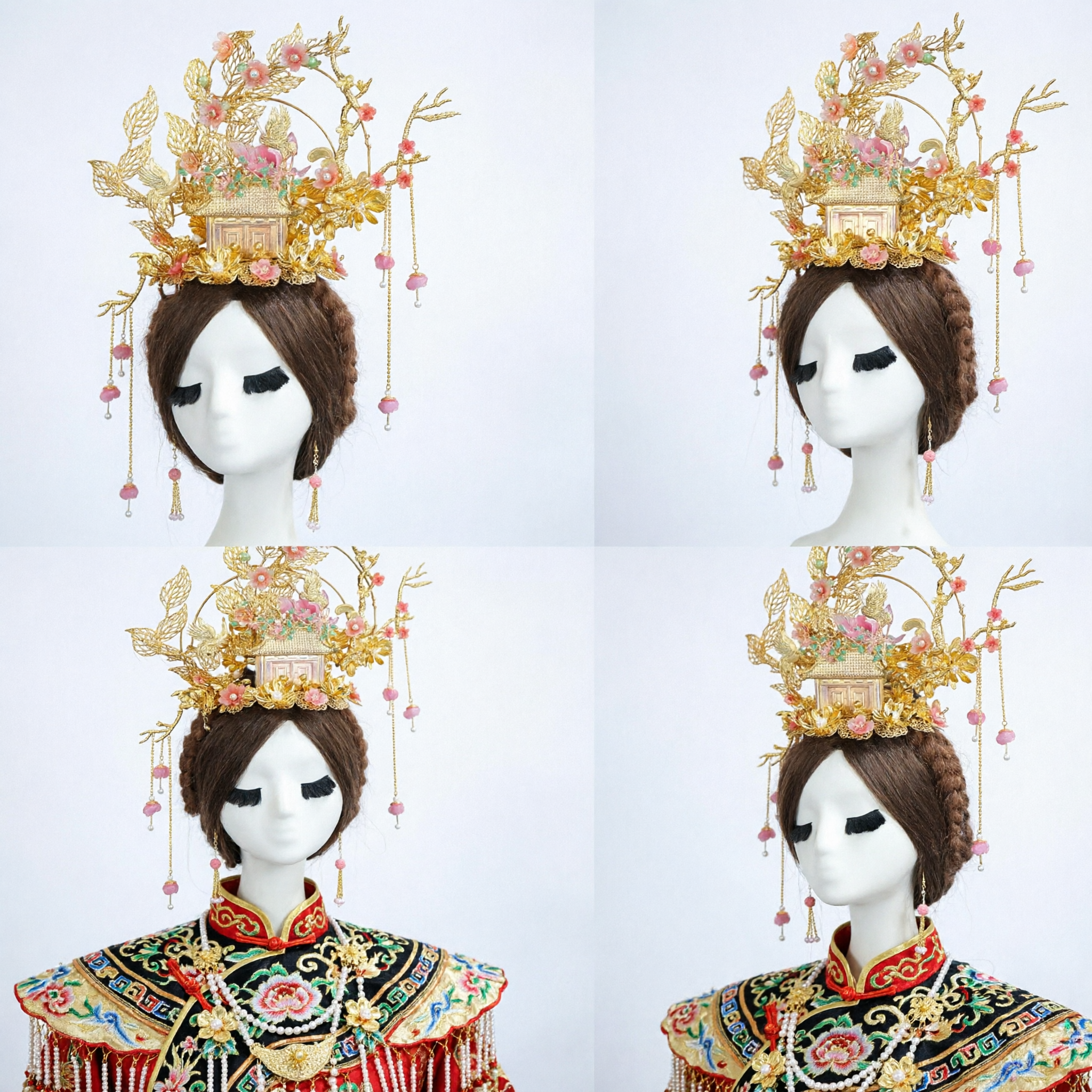 Exquisite Traditional Chinese Wedding Phoenix Crown Gold Bridal Headdress Ancient Hanfu Hair Jewelry for Women