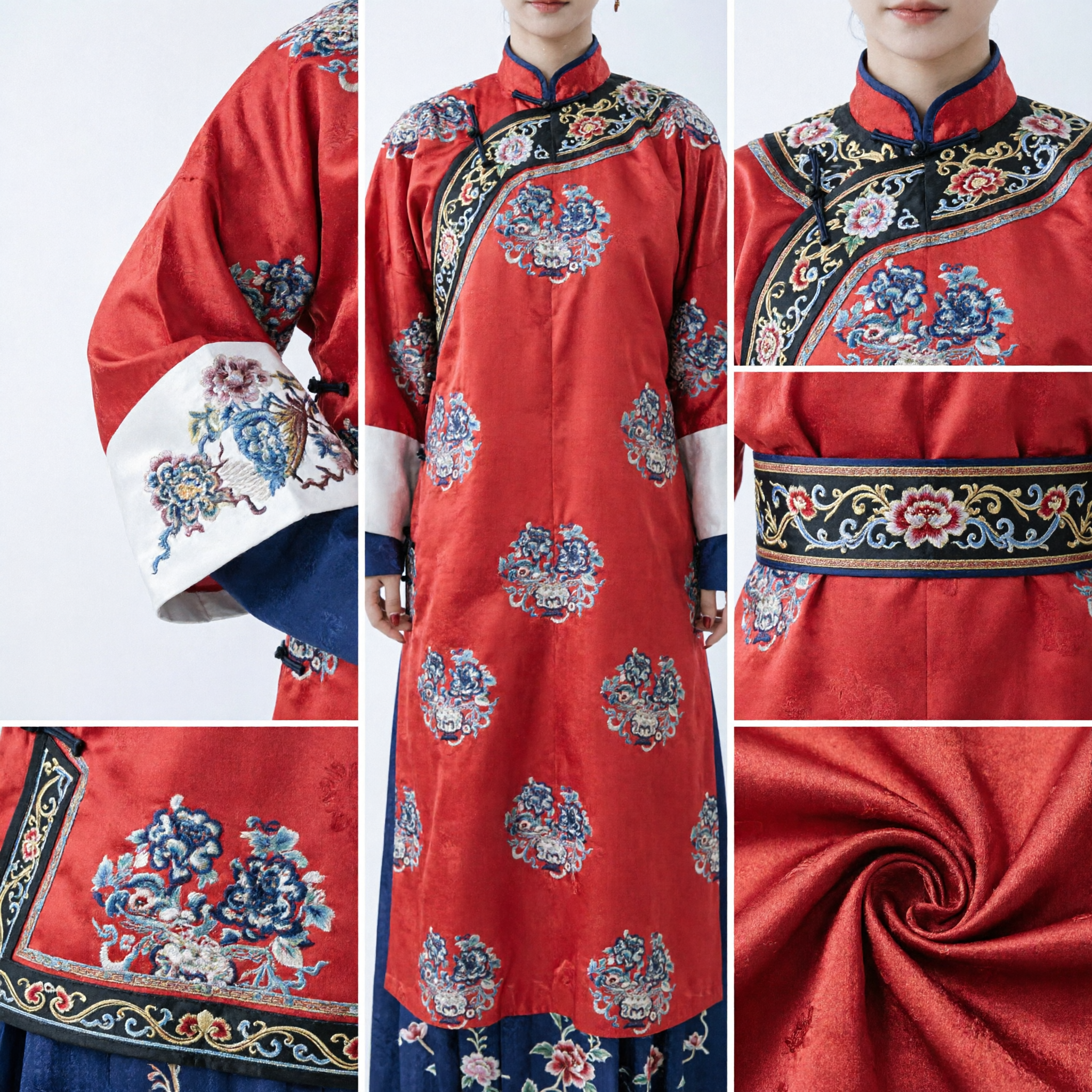 Traditional Chinese Qing Dynasty Manchu Red Robe Ancient Noblewoman Embroidered Costume for Women Cosplay