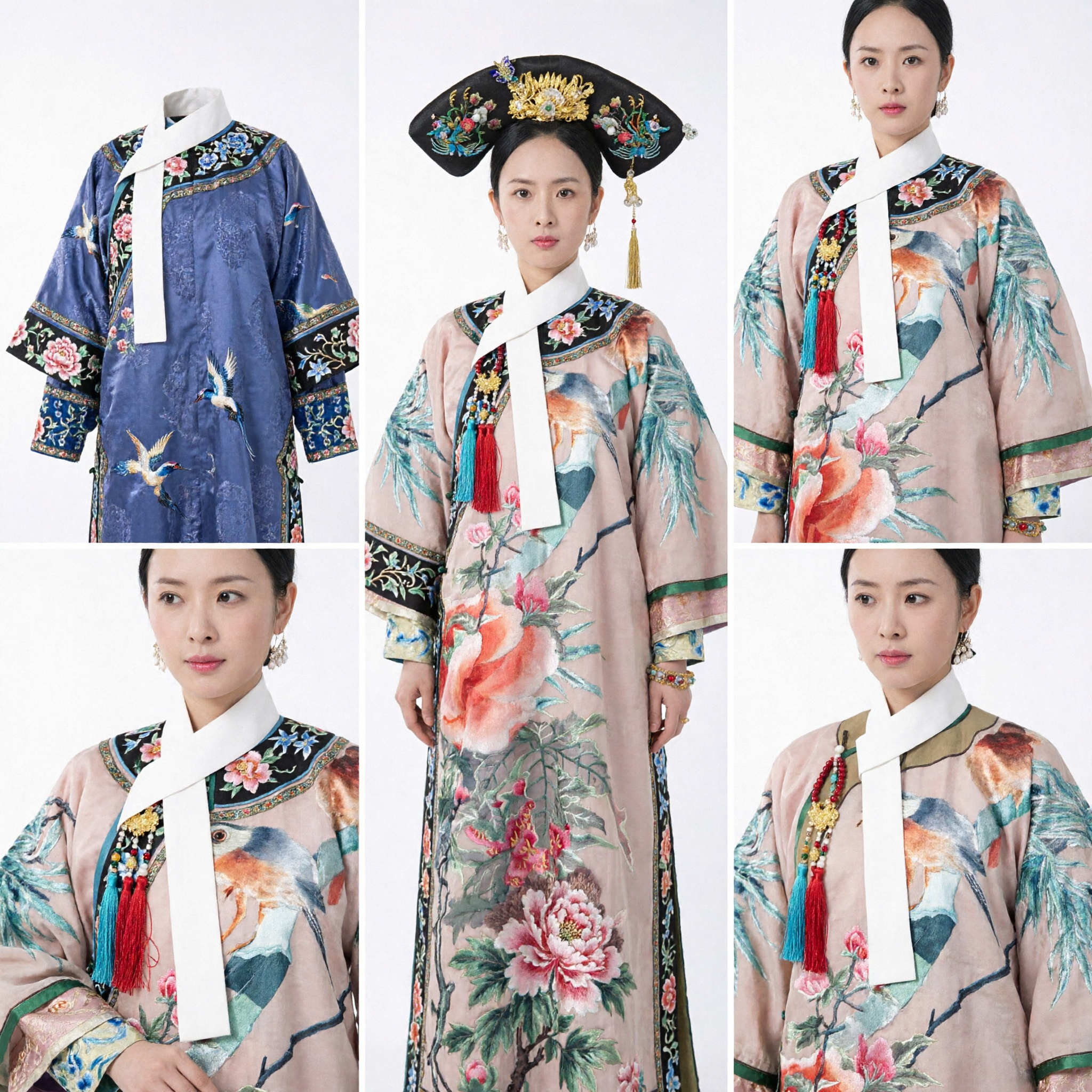 Ancient Chinese Qing Dynasty Manchu Concubine Embroidered Floral Robe Traditional Court Costume for Women