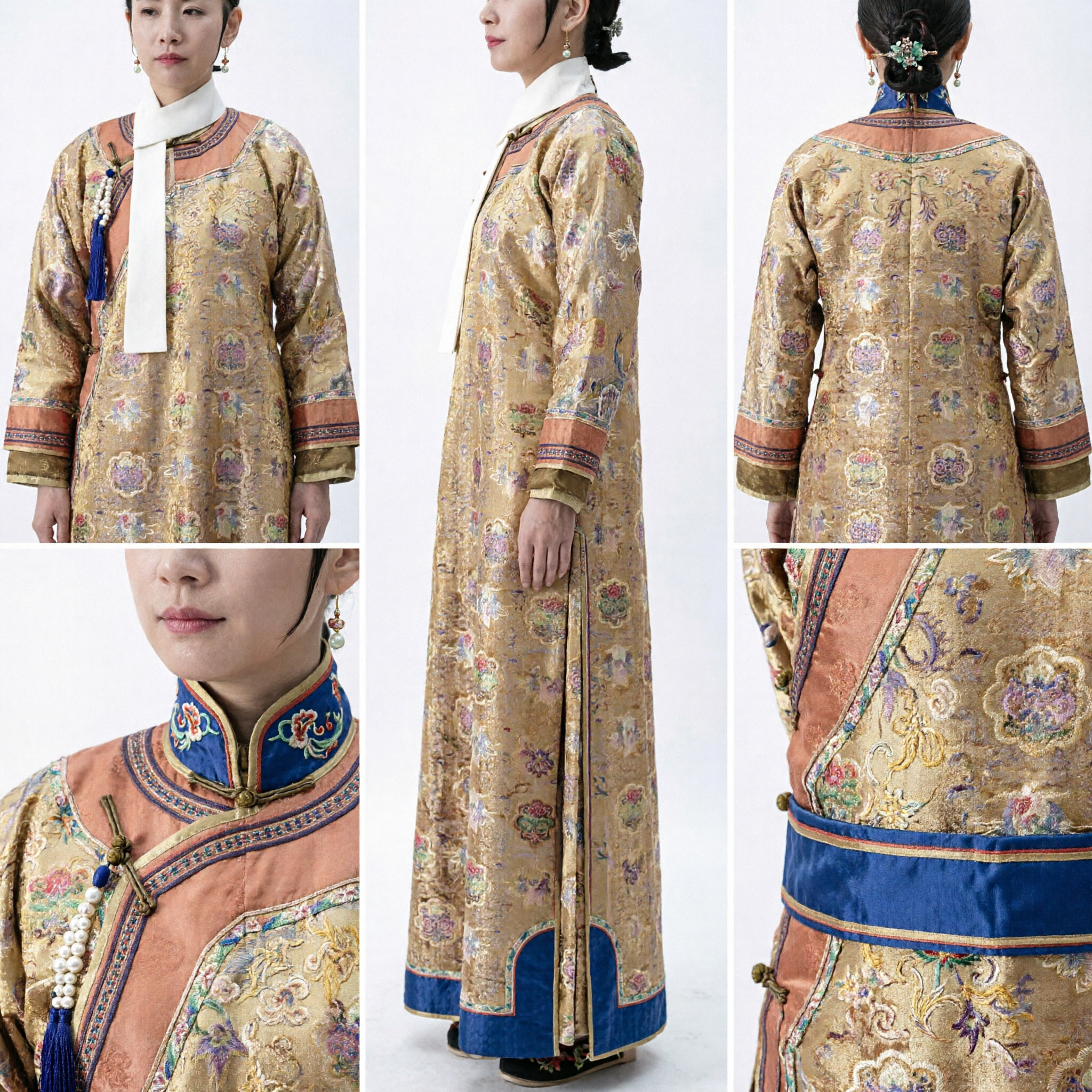 Traditional Chinese Qing Dynasty Manchu Empress Costume Golden Embroidered Robe for Women Period Drama Cosplay
