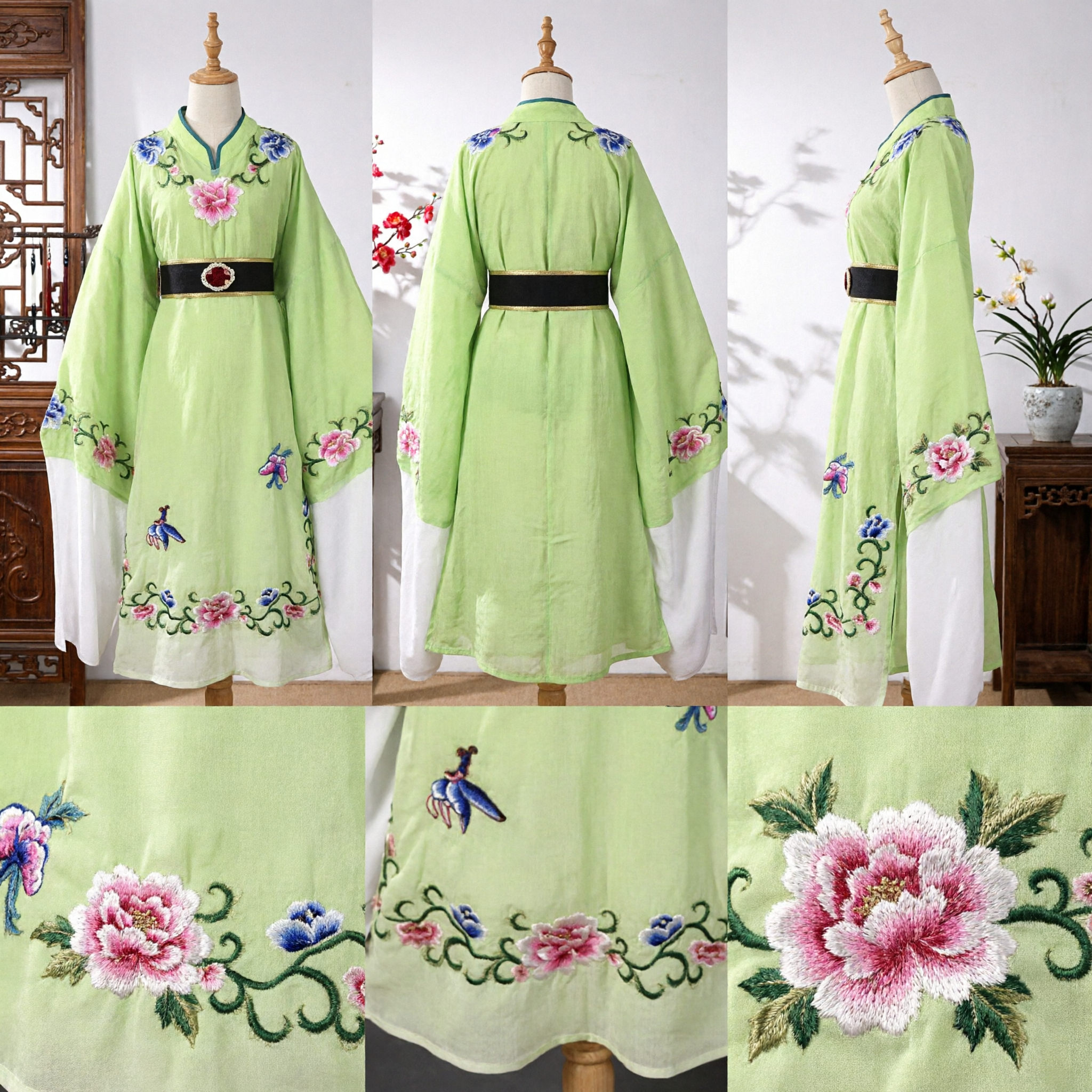 Traditional Chinese Hanfu Green Embroidered Robe Ancient Costume for Women Stage Performance and Cosplay