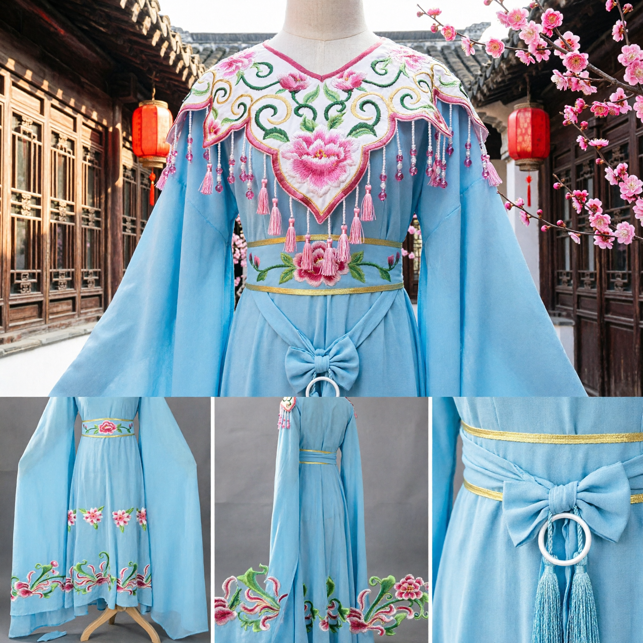 Traditional Chinese Blue Beijing Opera Costume Embroidered Female General Robe for Women Stage Performance
