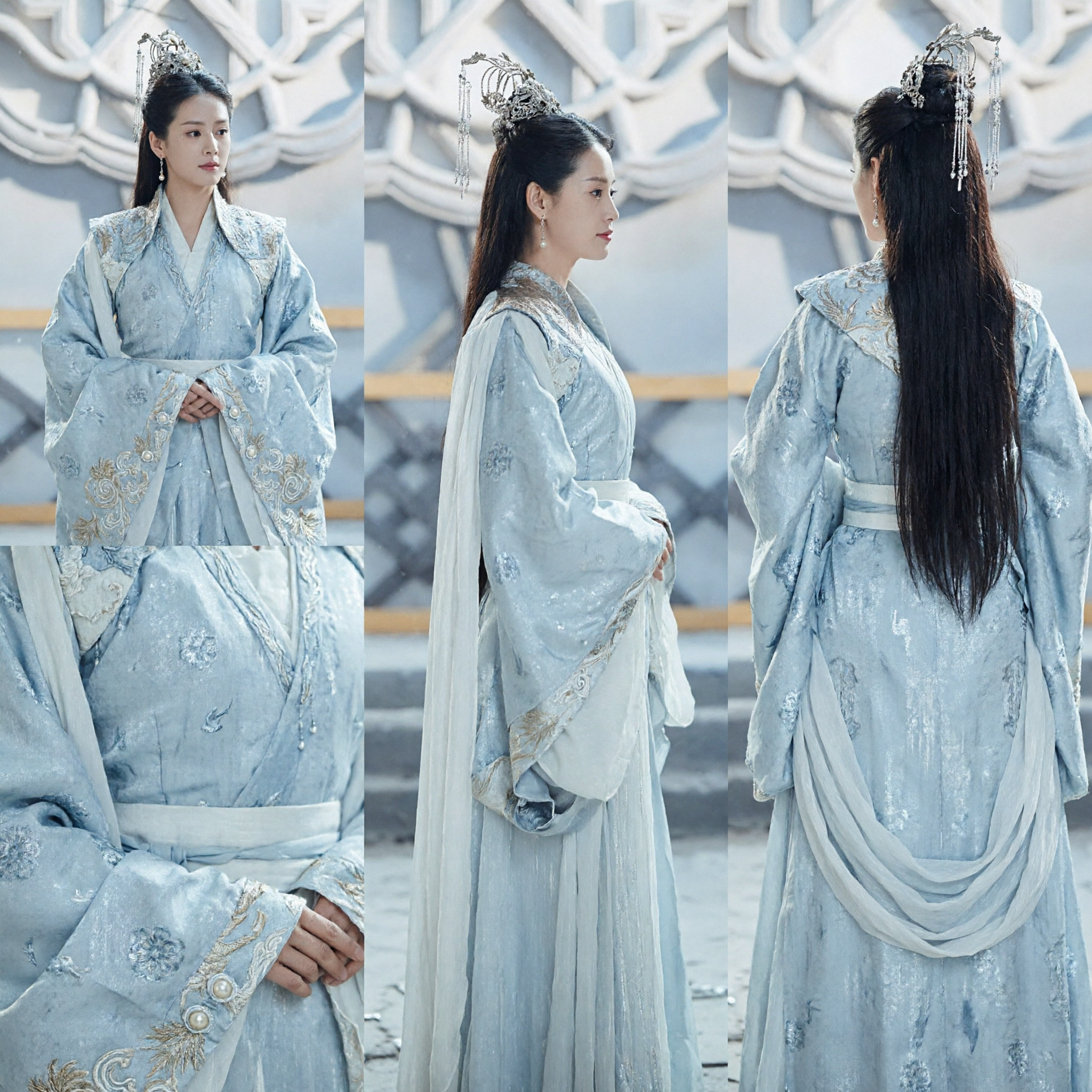 Elegant Ancient Chinese Hanfu Costume White Blue Fairy Dress Traditional Xianxia Clothing for Women Cosplay