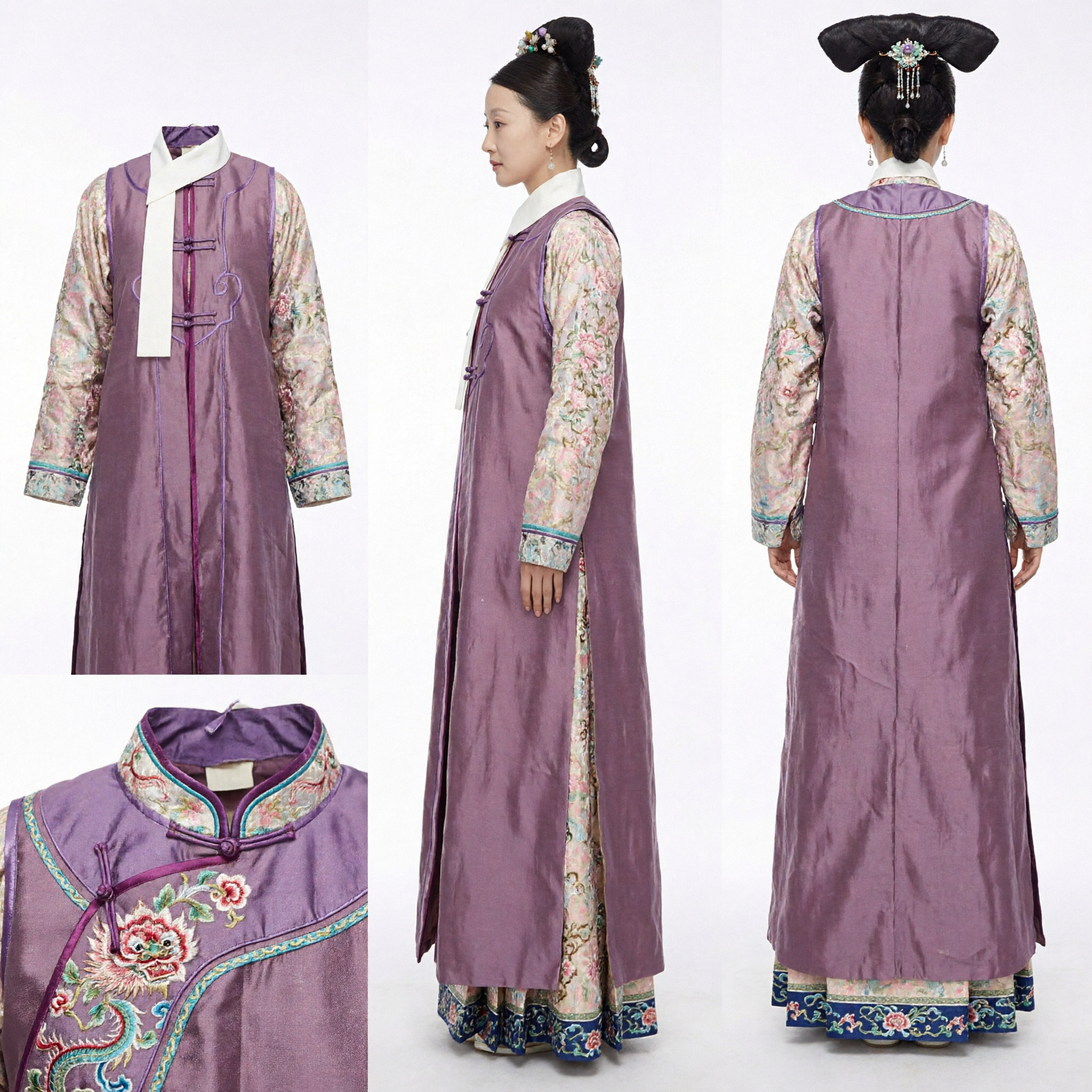 Traditional Chinese Qing Dynasty Purple Palace Lady Costume Ancient Manchu Concubine Dress for Women Cosplay