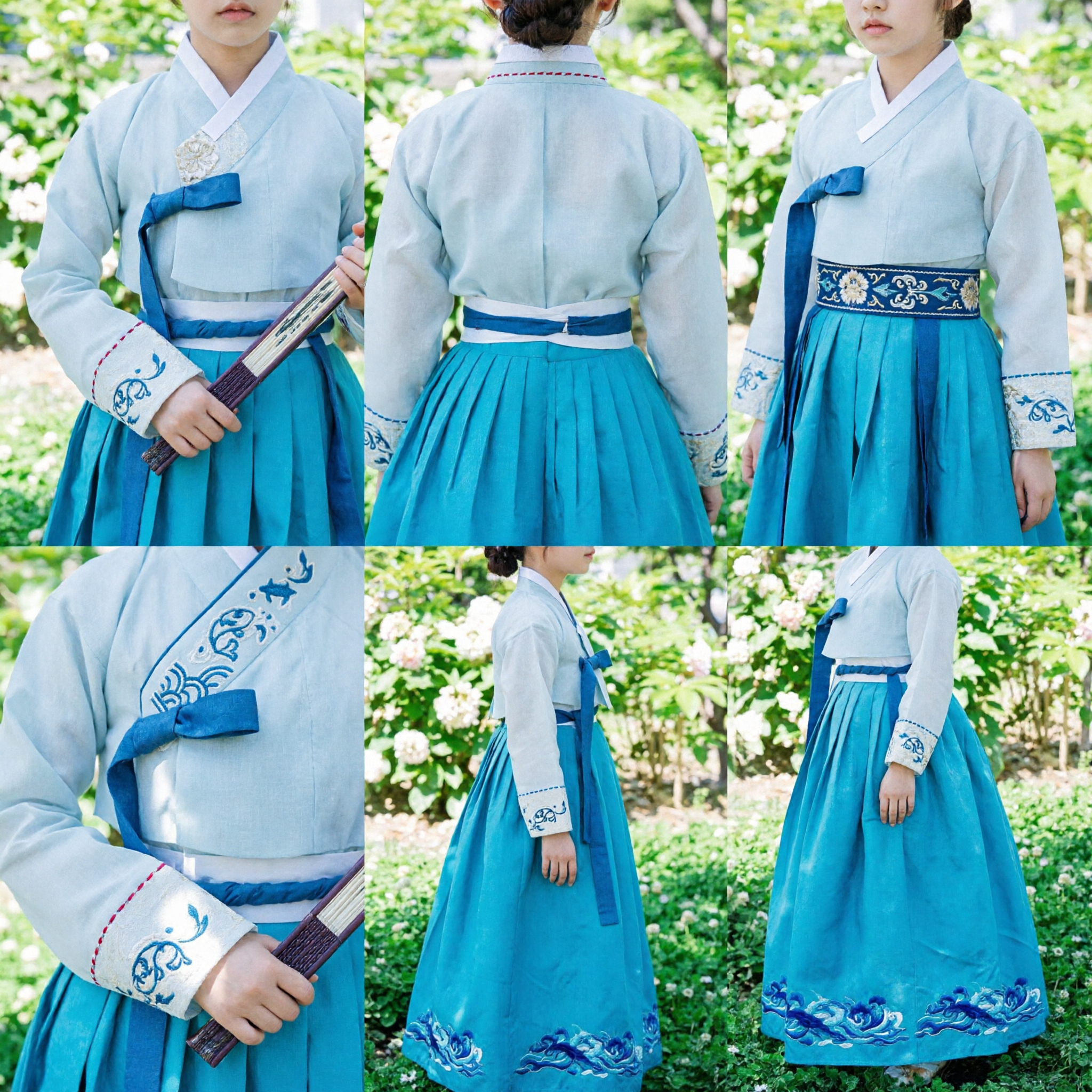 Traditional Chinese Hanfu Costume for Kids Blue Embroidery Ancient Scholar Outfit for Boys Girls Cultural Performance